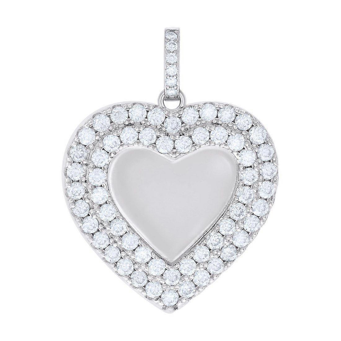 925 Sterling Silver Womens Round Moissanite Love Heart Memory Picture Frame Charm Pendant Necklace 48x35mm Wide-Pendant