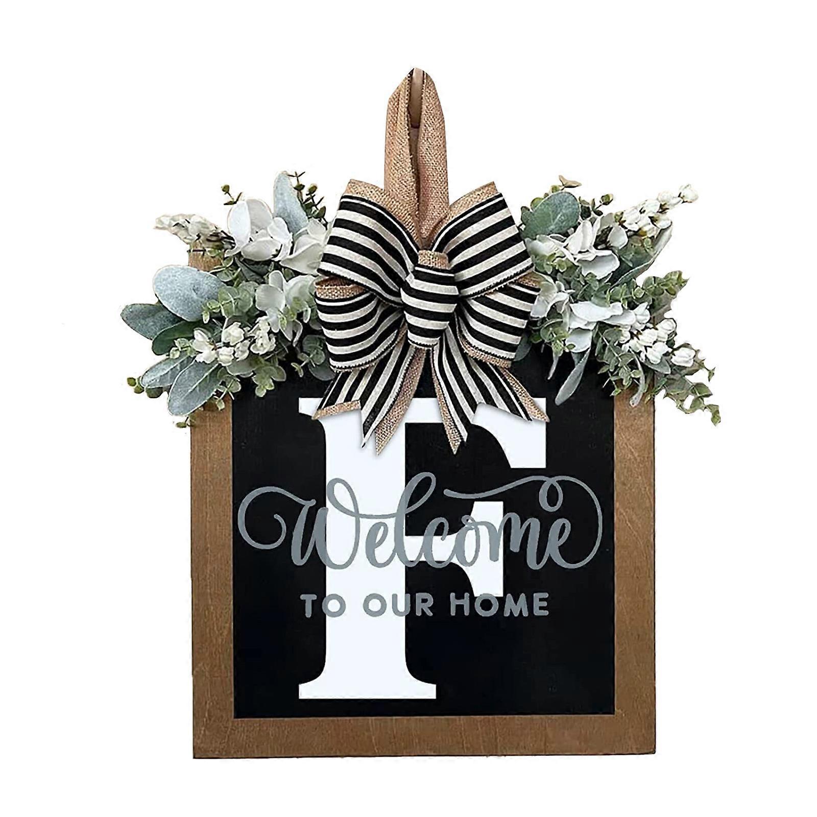 Panneau de porte décoratif en bois Monogramme Lettre F Design floral Couronne ronde Signe de bienvenue Style rustique Décoration de porte d’entrée Toute l’année Utilisation parfaite pour Hom