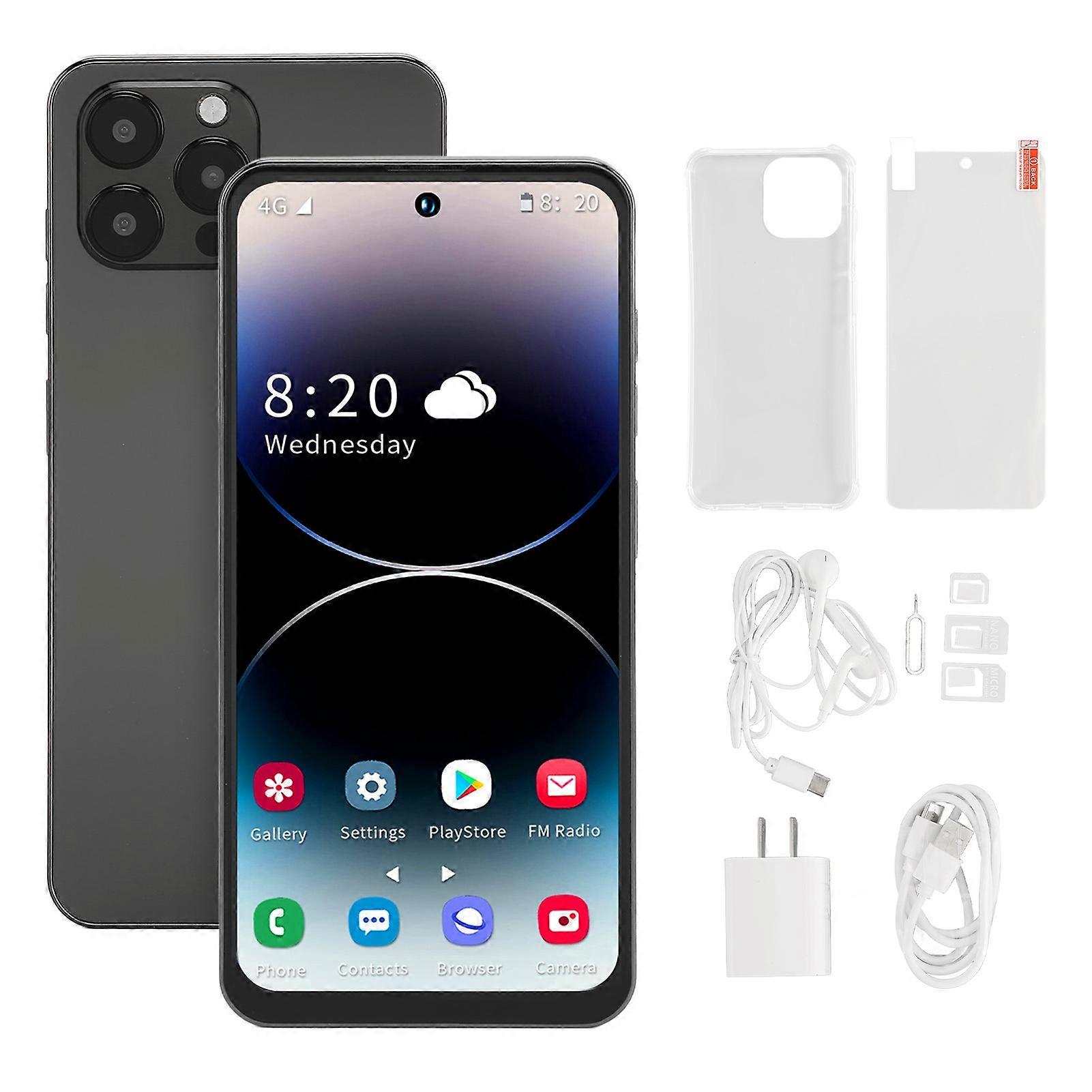 I14 Pro Max 6,7 polegadas 4G Celular para Android 12 4GB 128GB Smartphone com 4000mAh Bateria Preto