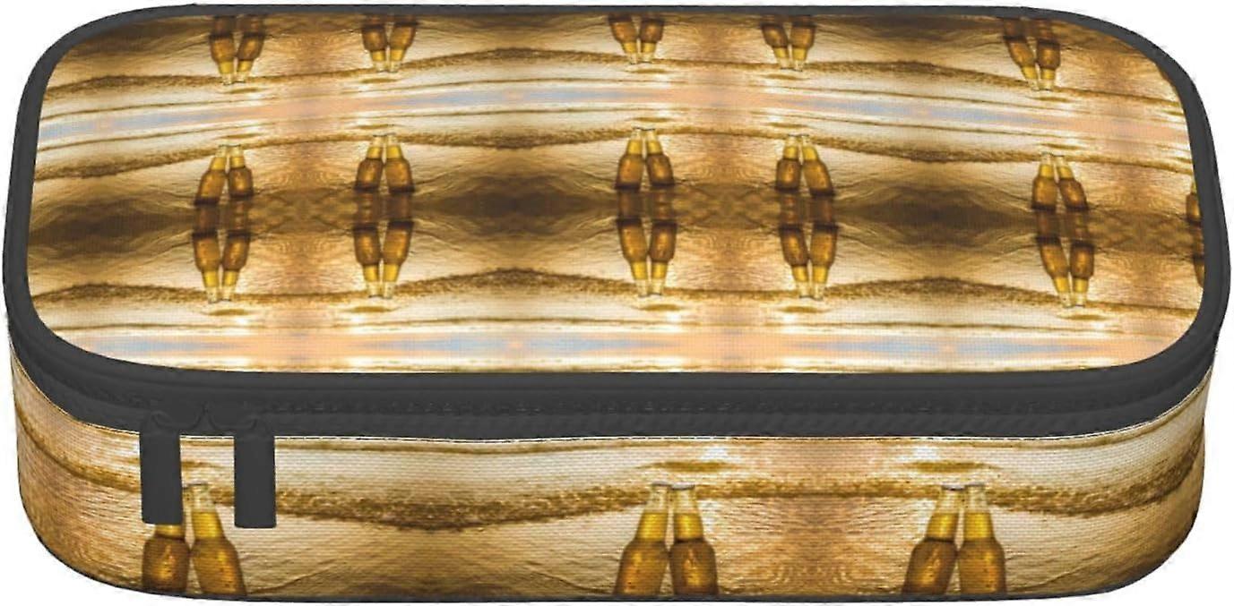 Bottles Beer Beach Sunset Time Durable Large Capacity Pencil Case with Multiple Compartments