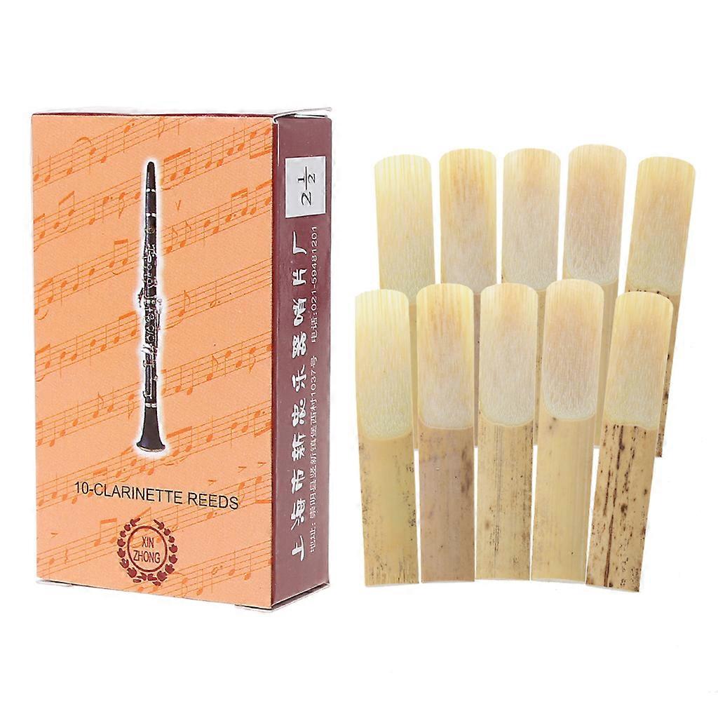 Pack of 10 Pieces Clarinet Reeds, Strength 2.5, Traditional Flat Clarinet Reeds, Clarinet Reed Bamboo Reeds Kit