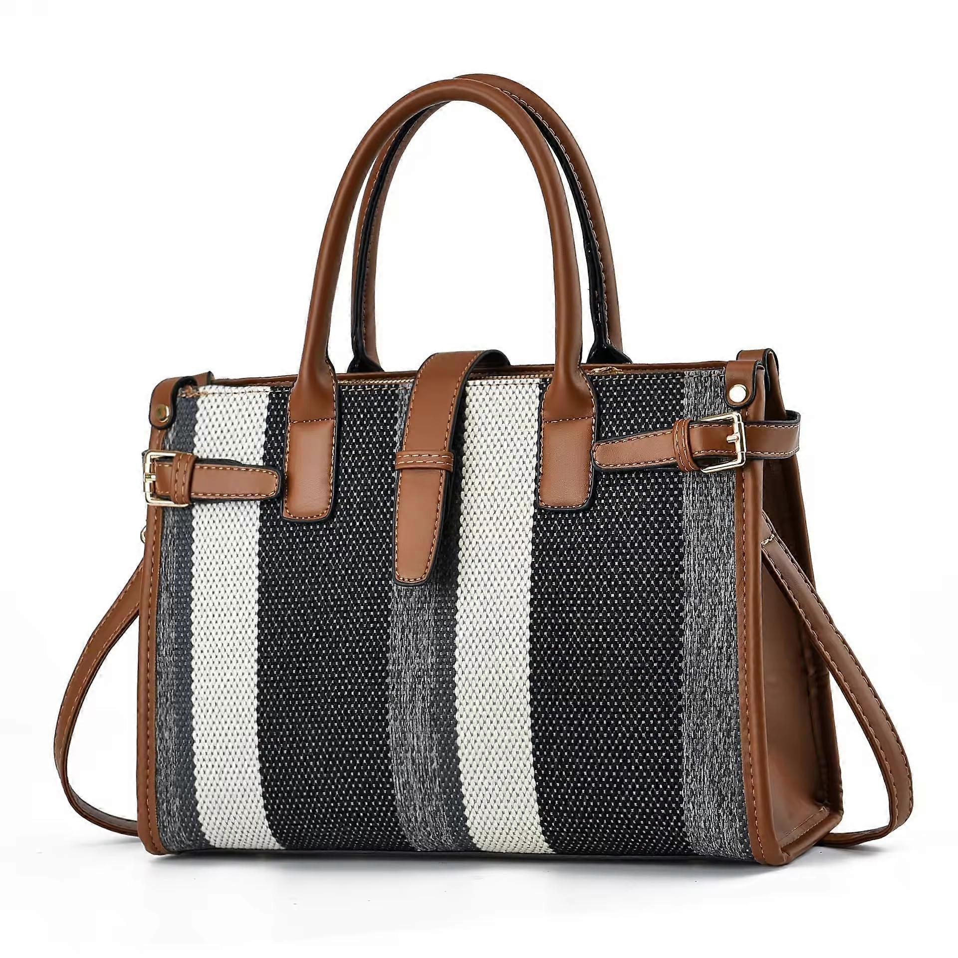Women's Canvas Tote Bag with Brown and White Striped Design, Casual Handbag Large Canvas Tote Bag for Women Multiple Colors