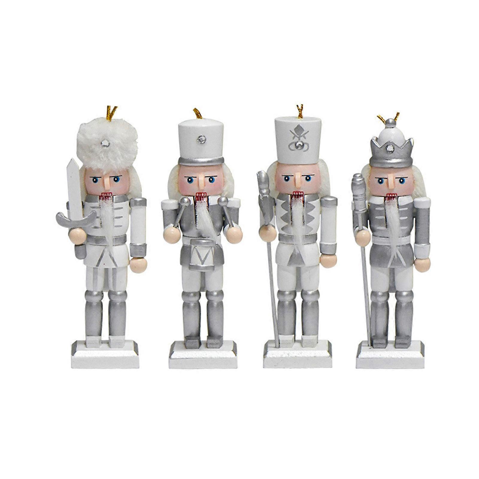 4pcsウッドくるみ割り人形ソルジャーフィギュアクリスマス人形キングドールツリーハンギングデスクトップデコレーションホリデーギフト