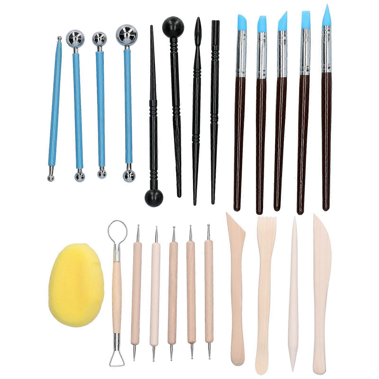 Polymer Clay Tools, Clay Modeling Tools with Pen Curtain 24Pcs Modeling Clay Tools for Carving, Scratching, Texture Painting