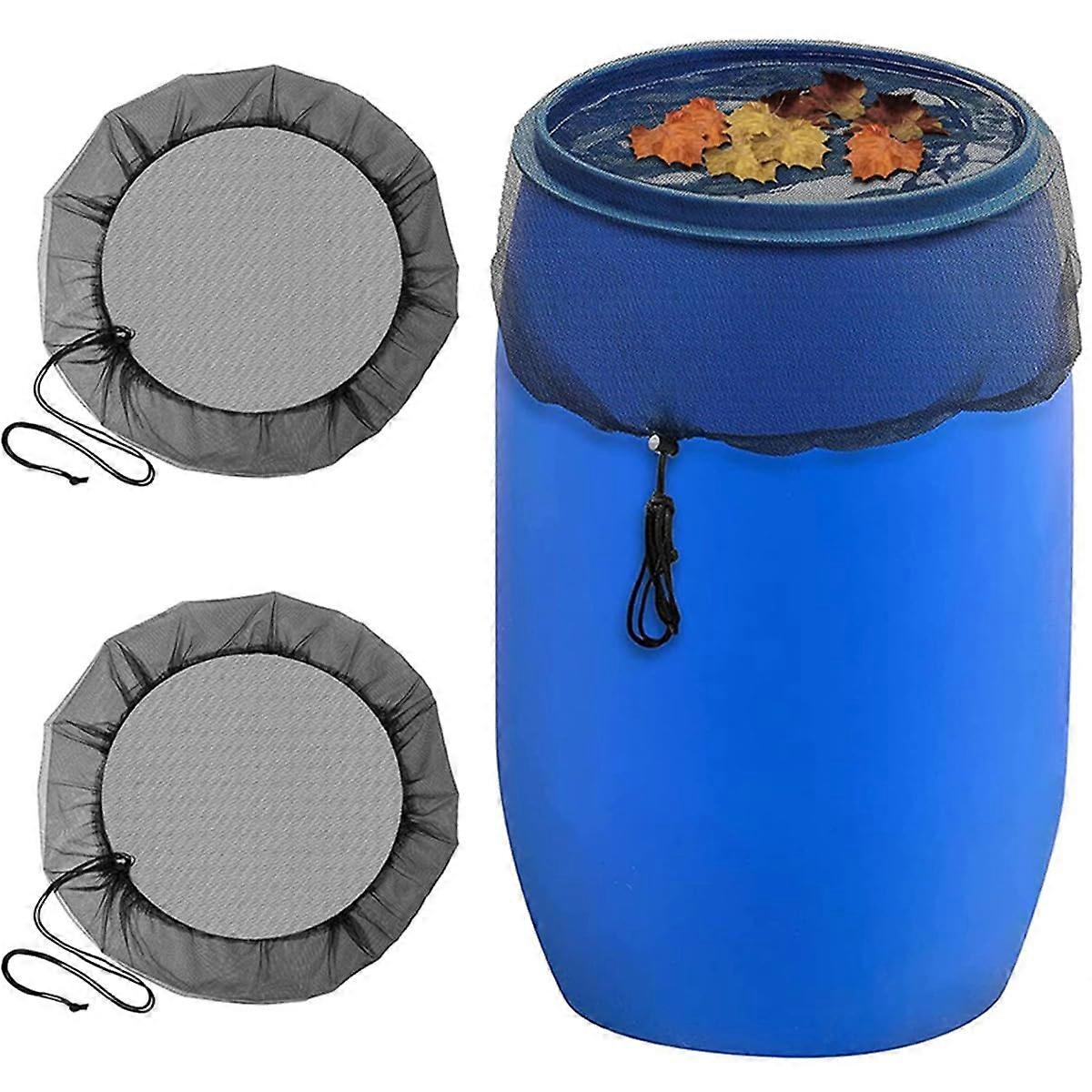 Rain Butt Net, Pack Of 2, Adjustable Drawstring Lid Protector For Garden Barrels, Mosquito And Leaf Protection, Black