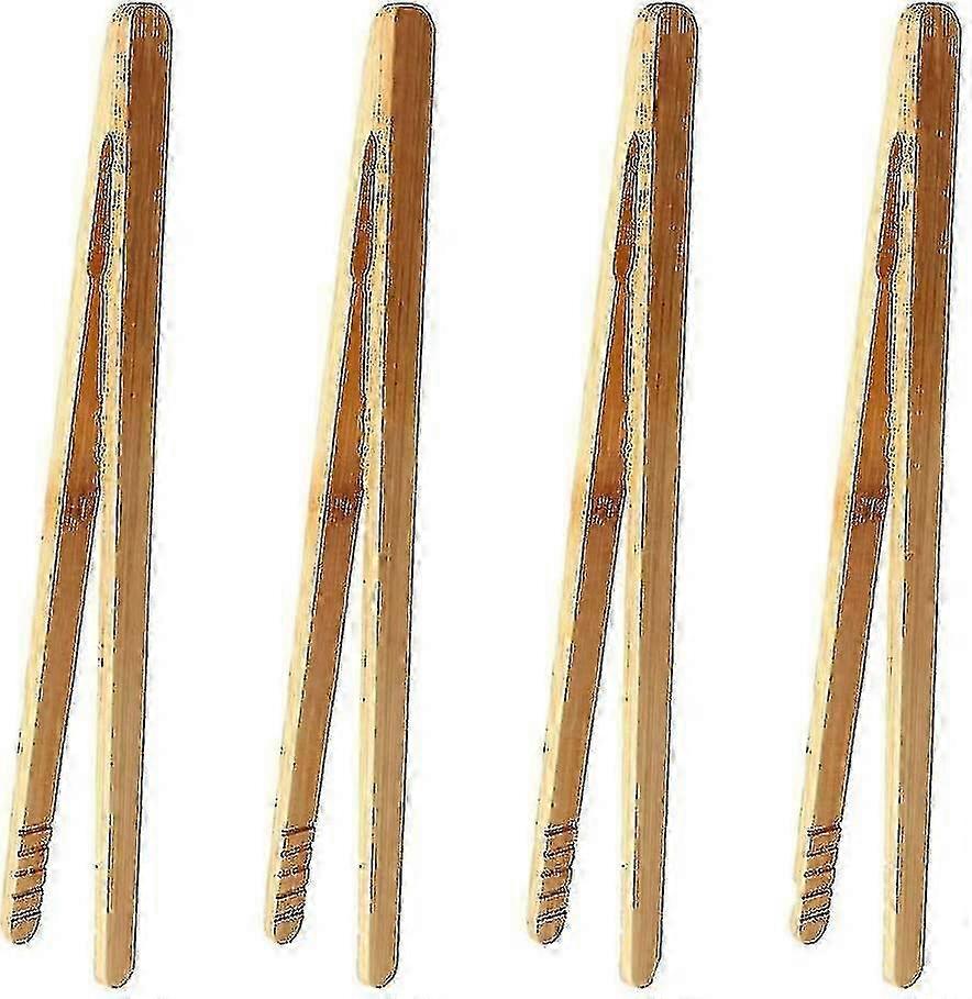 Set of 4 Bamboo Tongs 6.9 Inches Long Suitable for Cooking, Toasting Bread, and Serving Pickles