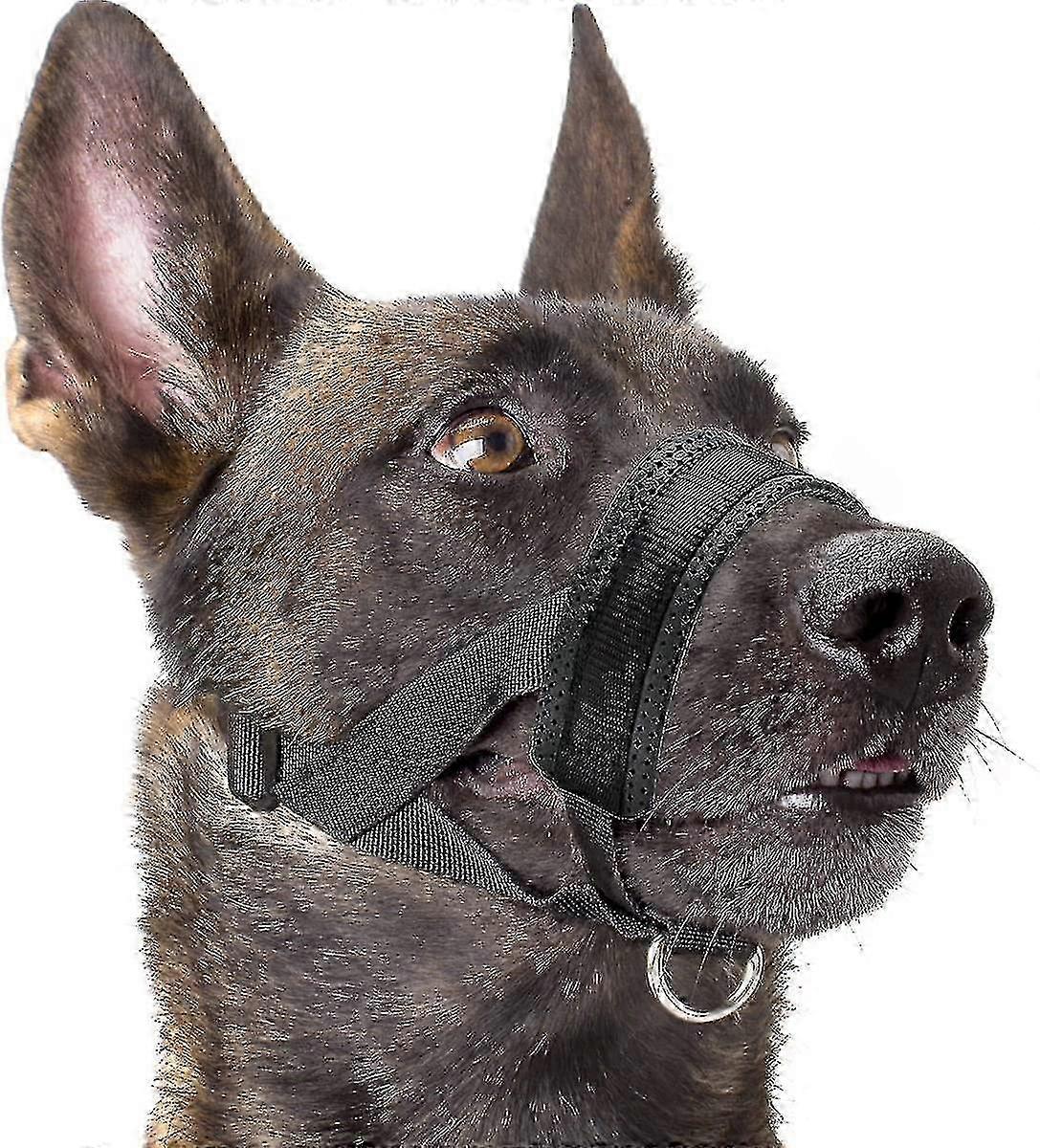 Adjustable Soft Nylon Dog Muzzle for Large Breeds, Prevents Biting, Barking, and Chewing, Available in Black