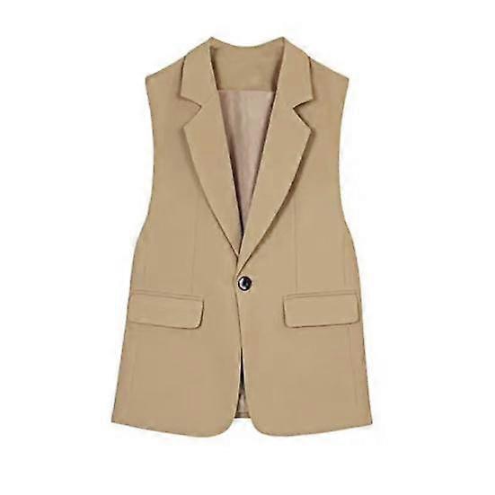 Yousheng Women Suit Waistcoat Single Button Closure V Neck Lapel Sleeveless Cardigan Mid Length Solid Color Formal Business OL Commute Coat