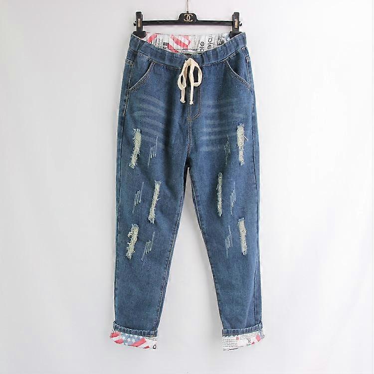 Plus Size Women's Torn Jeans High waist Loose Harlem Pants