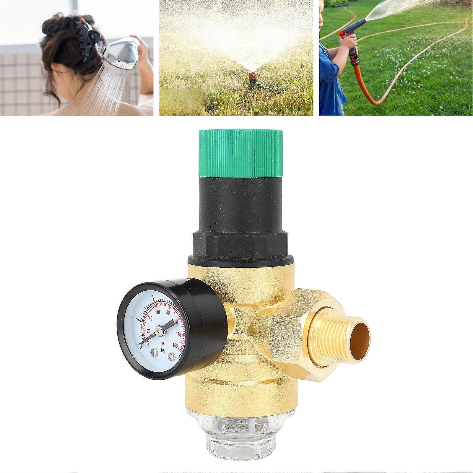 Water Pressure Reducer G1/2 DN15 Water Pressure Regulating Valve Brass Pressure Reducing Valve with Gauge Mesh Filter 