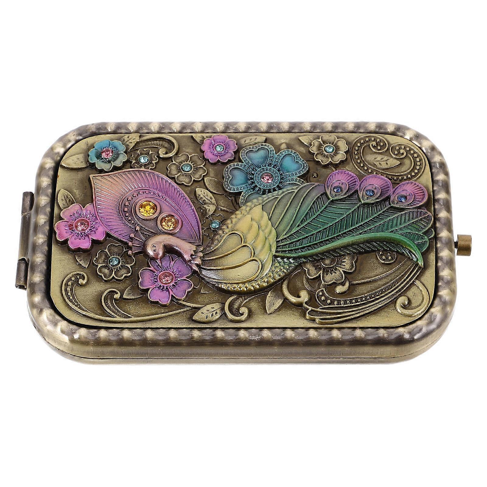 European Style Compact Makeup Mirror with Vintage Peacock Design, Durable Portable Metal Mirror for Travel, Space Saving Cosmetic Accessory