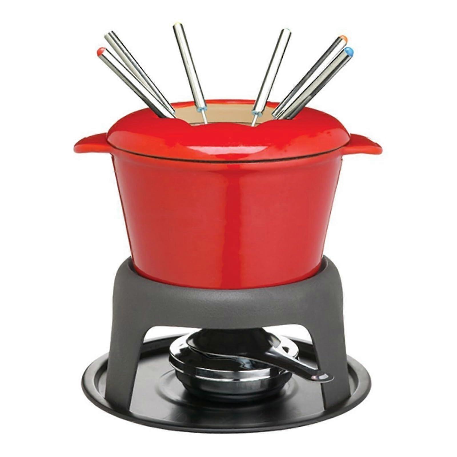 Traditional Fondue Set, Swiss Cheese Fondue Chocolate Fondue for Meat, Chocolate Cheese, Camping Fondue Set, Chocolate Fondue (Red) 16cm Red