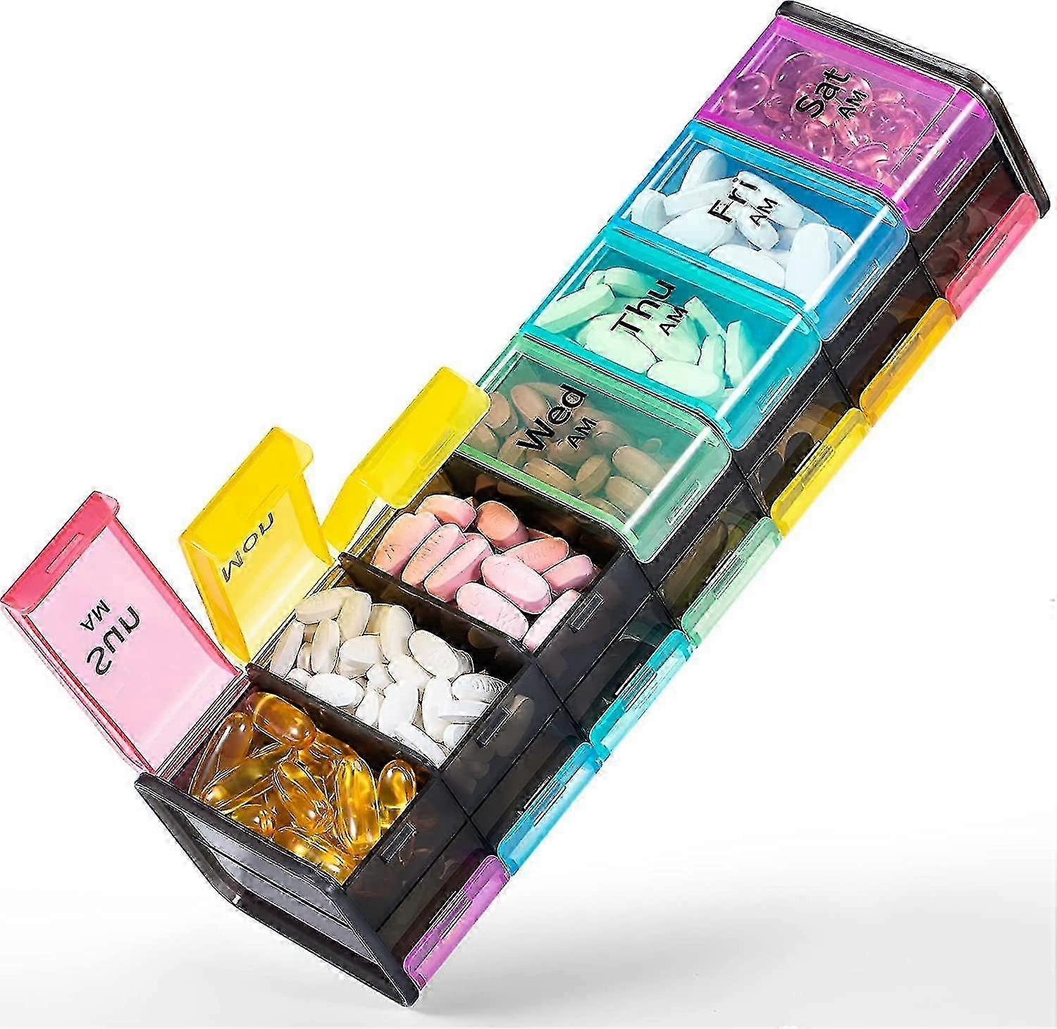 Extra Large 7 Day Pill Organizer - 14 Compartments AM PM Weekly Pill Box, Double Layer Jumbo Vitamin Case for Pills