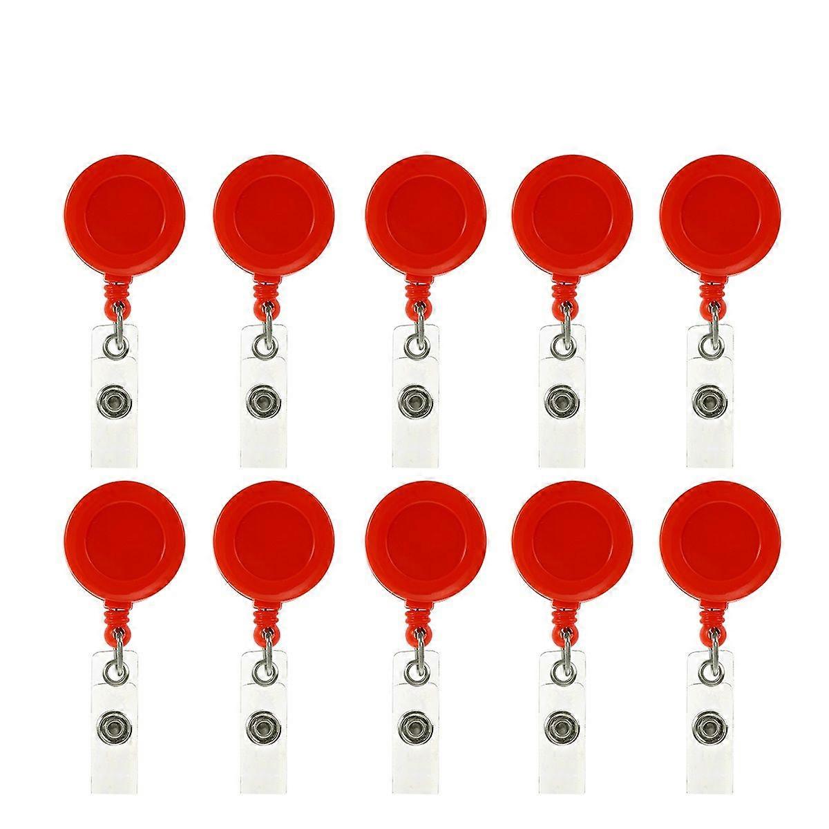 10pcs Retractable ID Badge Reels with Belt and Clip (Solid Red)