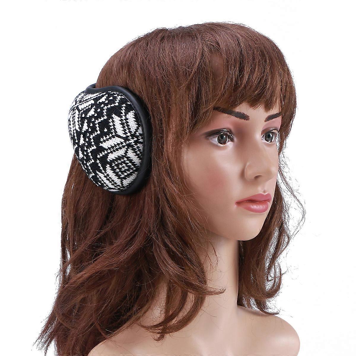 折りたたみ式イヤーマフユニセックスニット調節可能なイヤーマフぬいぐるみ裏地暖かい寒い天候ブラック1パック