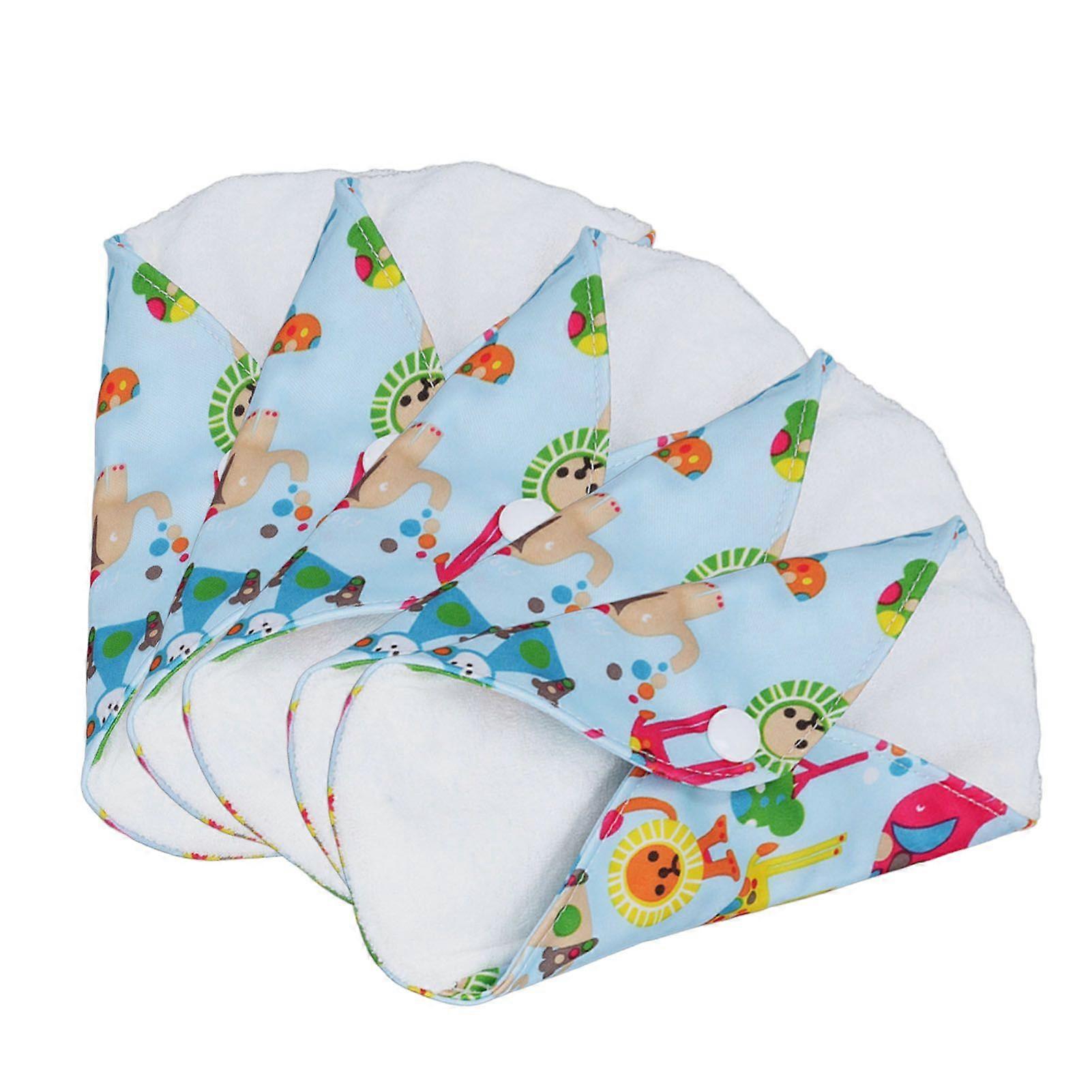 2025 Latest Model 5PCS Reusable Menstrual Pads Zoo Print Absorbent Soft Comfor...