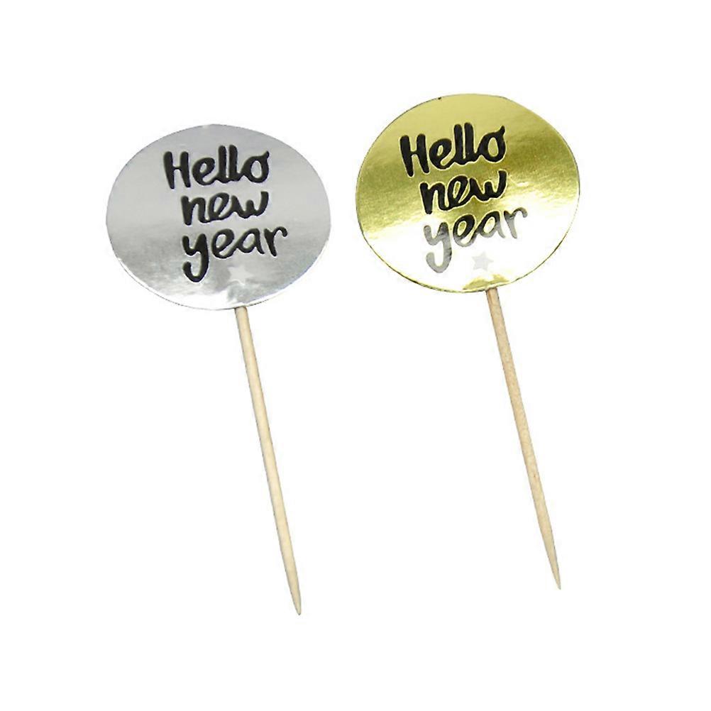 Happy New Year Cupcake Toppers Decorating Cake New Year Party Gold 8cm 30Pcs