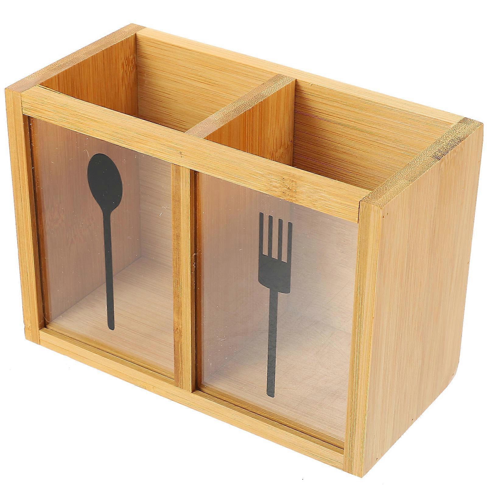 Bamboo Silverware Organizer Kitchen Tool Holder for Spatula Light Brown 18x13cm Storage 1Pcs