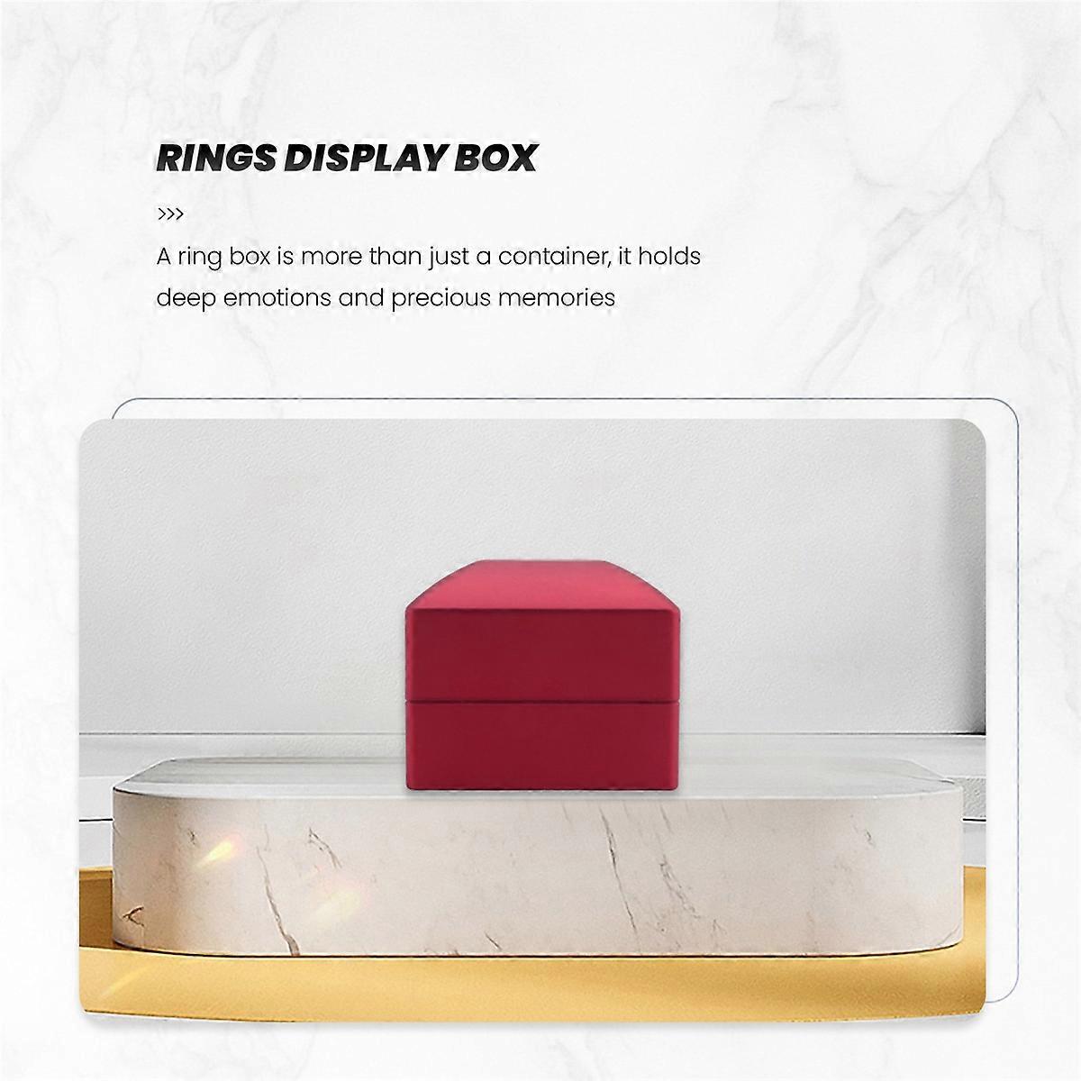 Rings Display Box Storage Soft Velvet LED Light Red