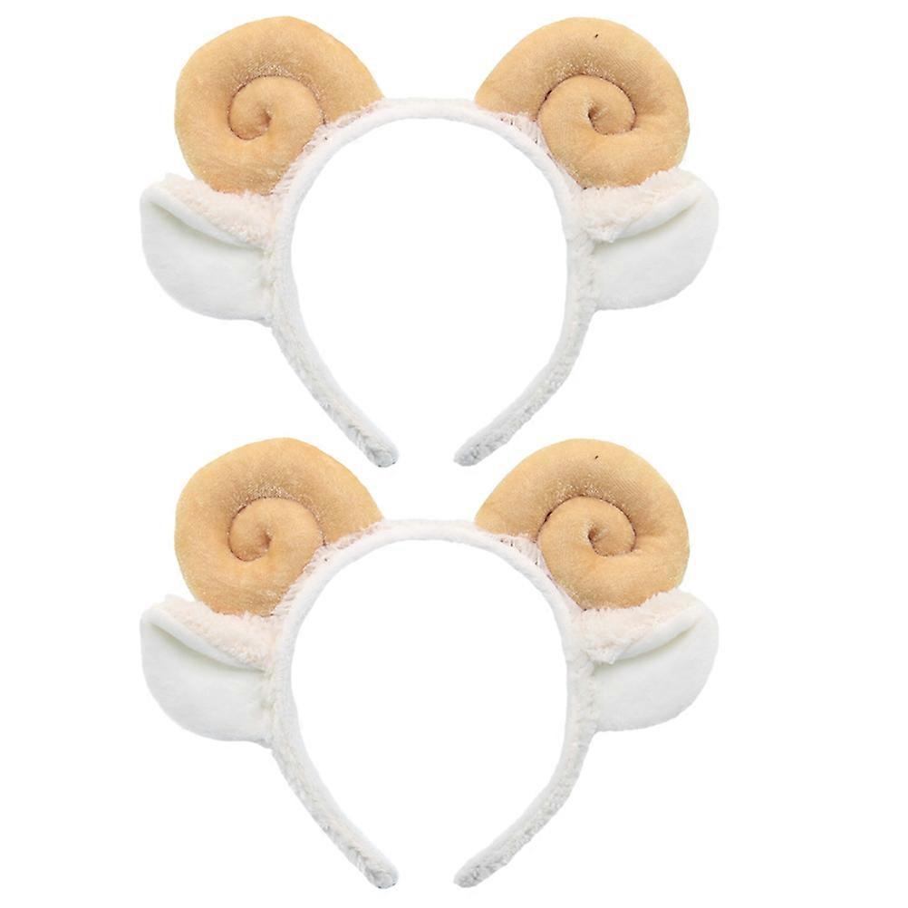 Sheep Headband Adorable Sheep Horn Lamb Ear Softer Women Headband Headdress Khaki 24.00X19.00X2.30CM Hair Holding 2Pcs