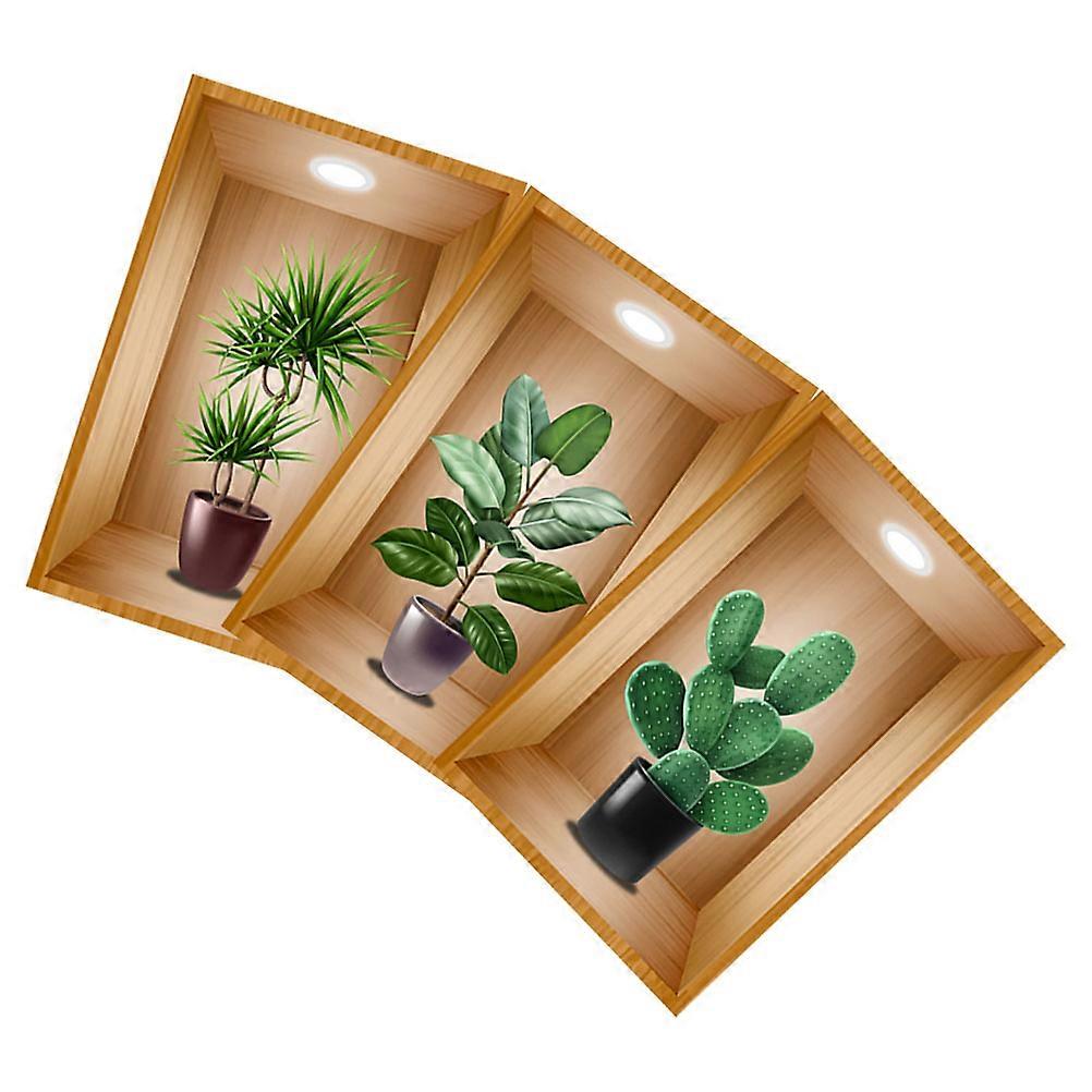 Background Wall Stickers 3D Bonsai Design Green Color Study Room Decoration 3Pcs