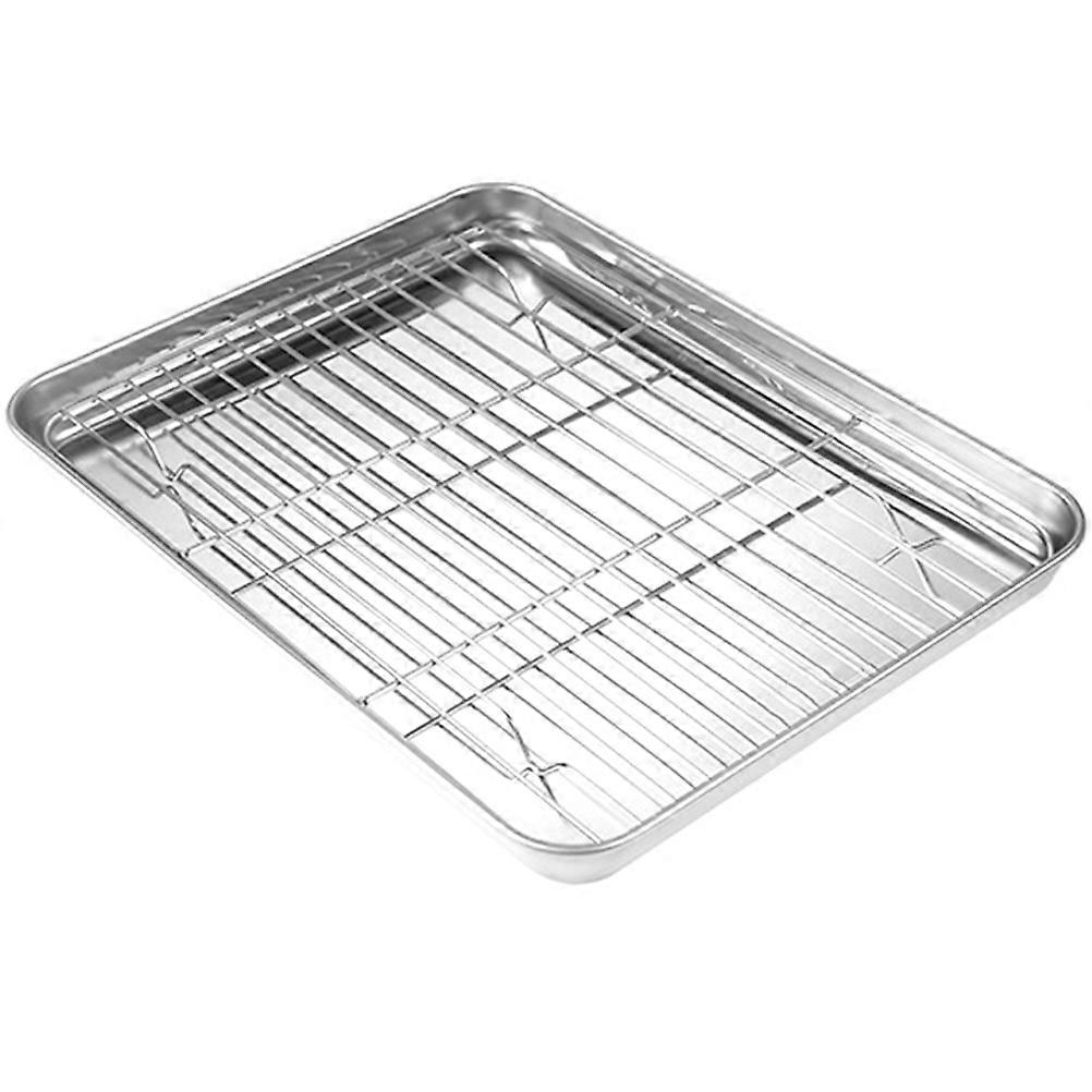 Stainless Steel Baking Tray with Wire Rack, Multi Functional Draining Plate for Barbecue, Camping, and Home Use, Easy to Clean