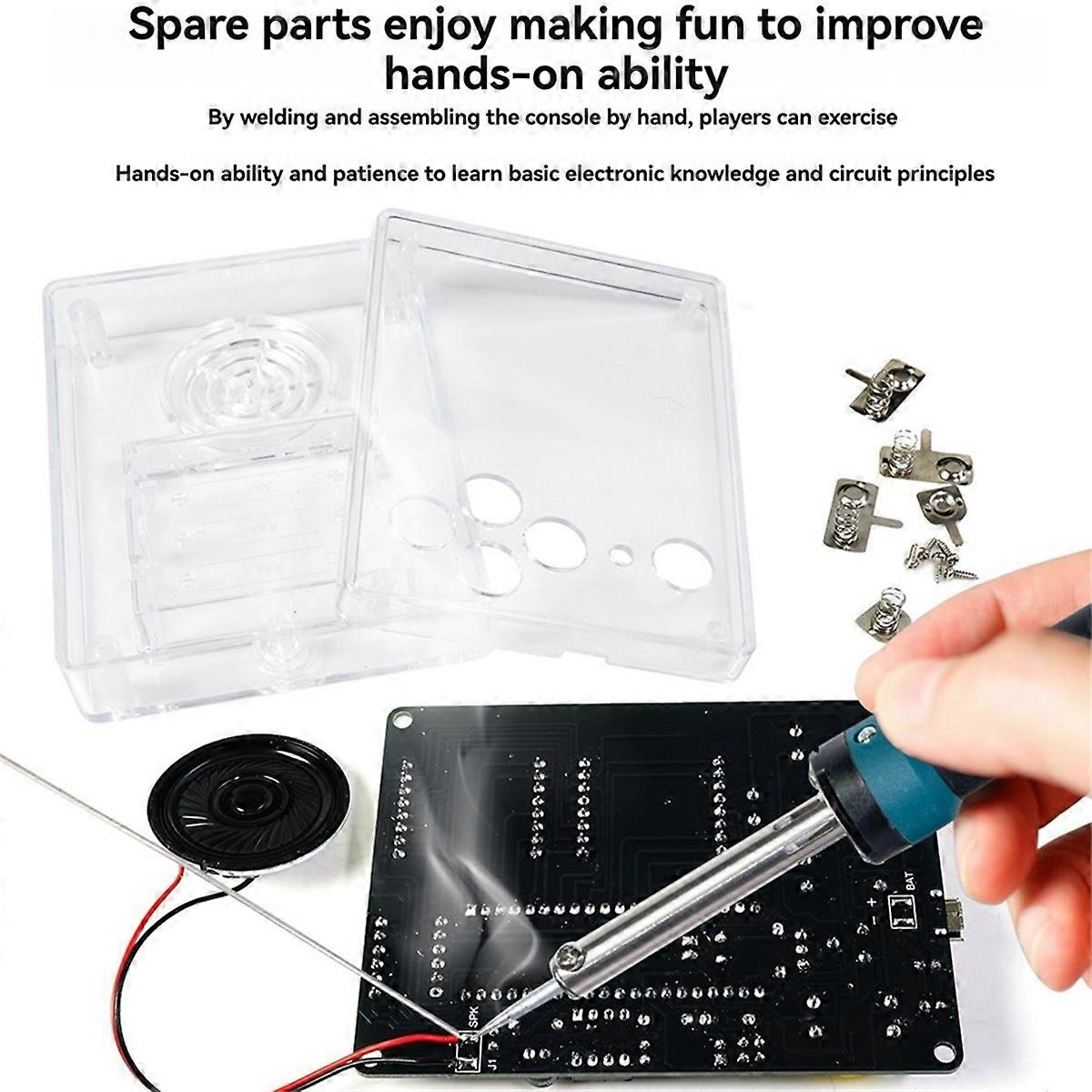 DIY Game Kit Game Console Electronic Soldering Production Kit Mini Pixel Game Console Kit Voice Version, Clear Shell