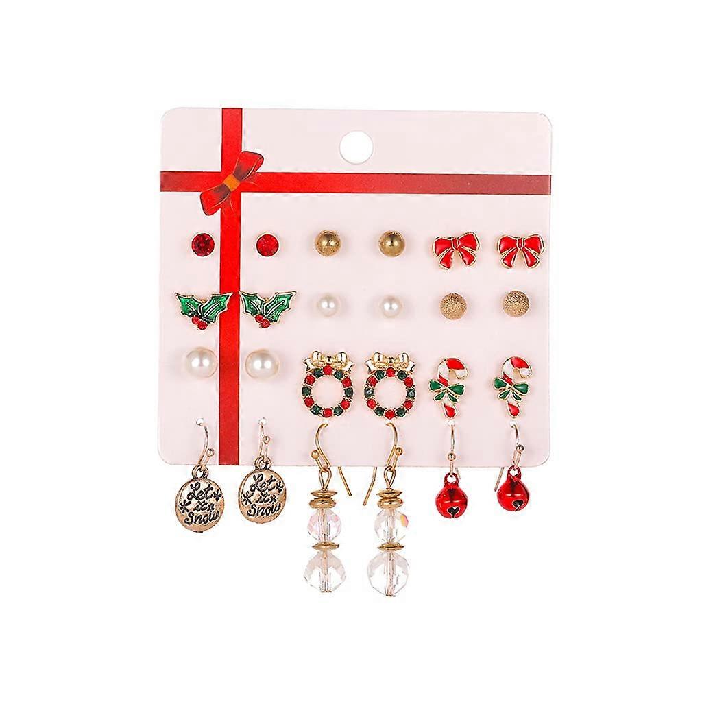 Christmas Earrings Assorted Holiday Charms Reindeer Snowman Tree Snowflake 12 Pair Set