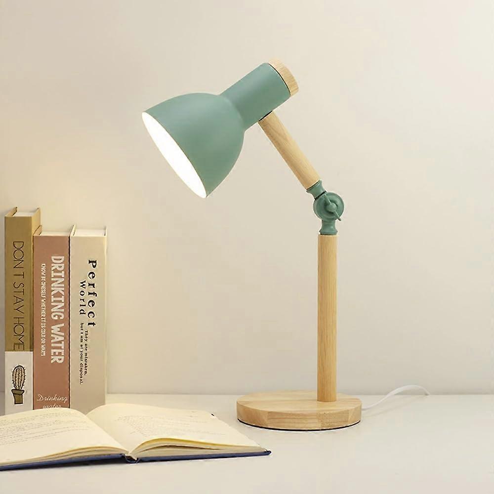 Wooden Bedside Lamp, Table Lamp Vintage with Cable, Desk Lamp Children, LED Table Lamp Living Room, Eye Protection Table Lamp Reading Lamp (Green)