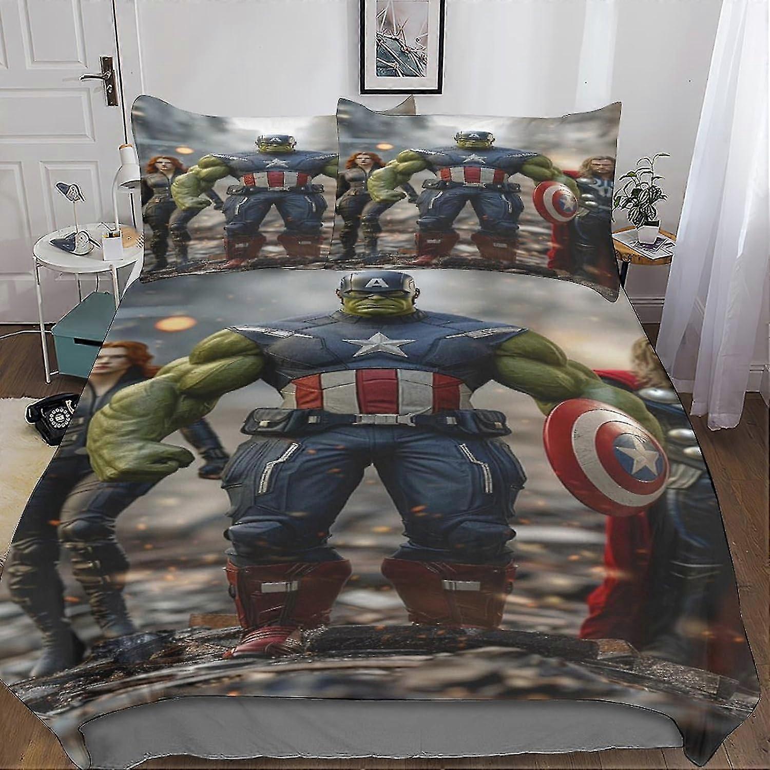 Ensemble de housse de couette de style Avengers à la mode avec fermeture à glissière cachée - Literie en microfibre imprimée en 3D accrocheuse, ensemble de 3 pièces avec taie d’oreiller