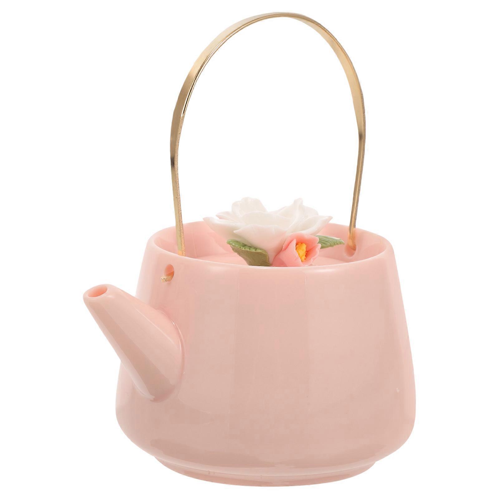 Ceramic Kettle Tea Pot Stovetop Serving Pot Heat Retention Flower Design 1Pcs