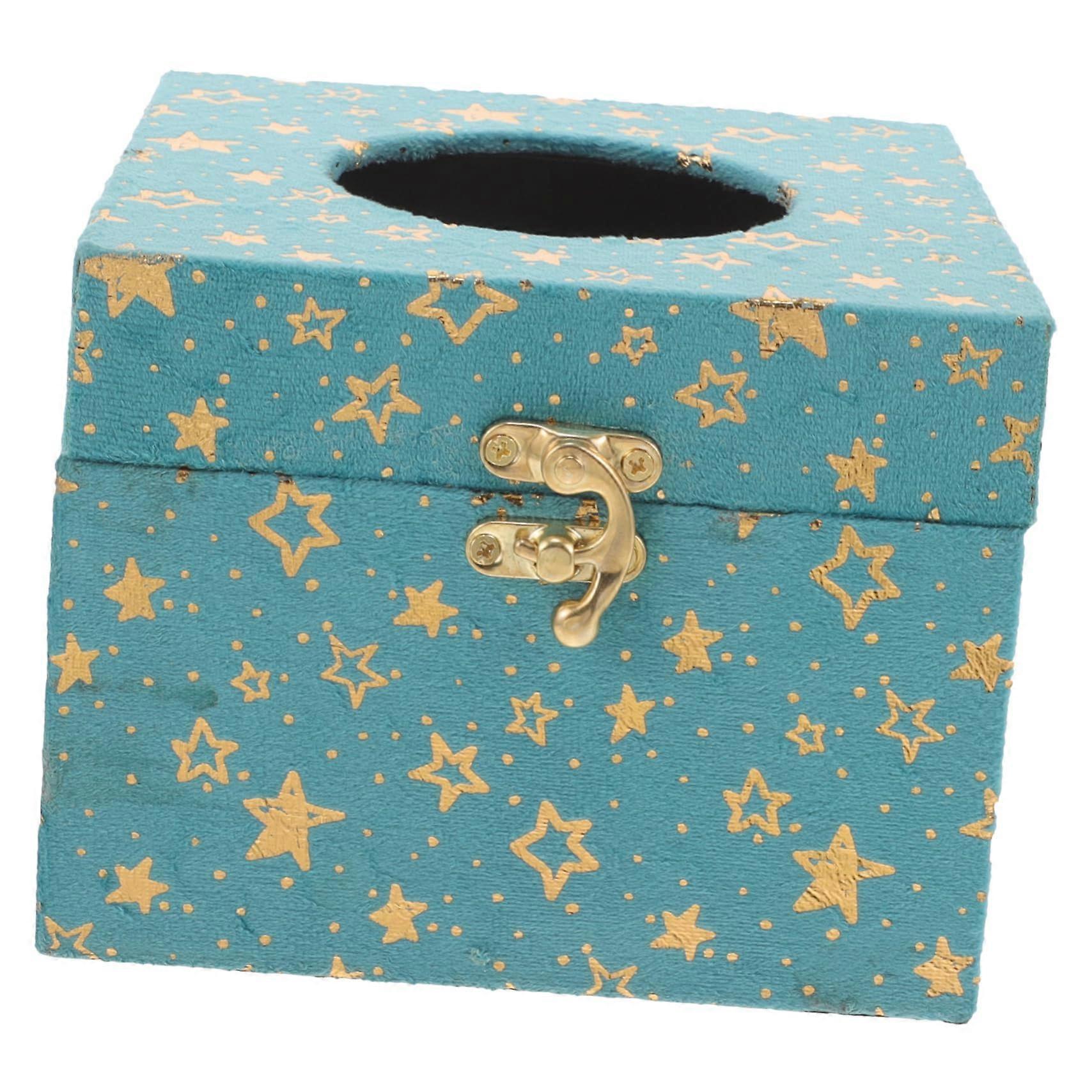 Square Tissue Box Velvety Surface for Tissues, Star Blue for Home Office