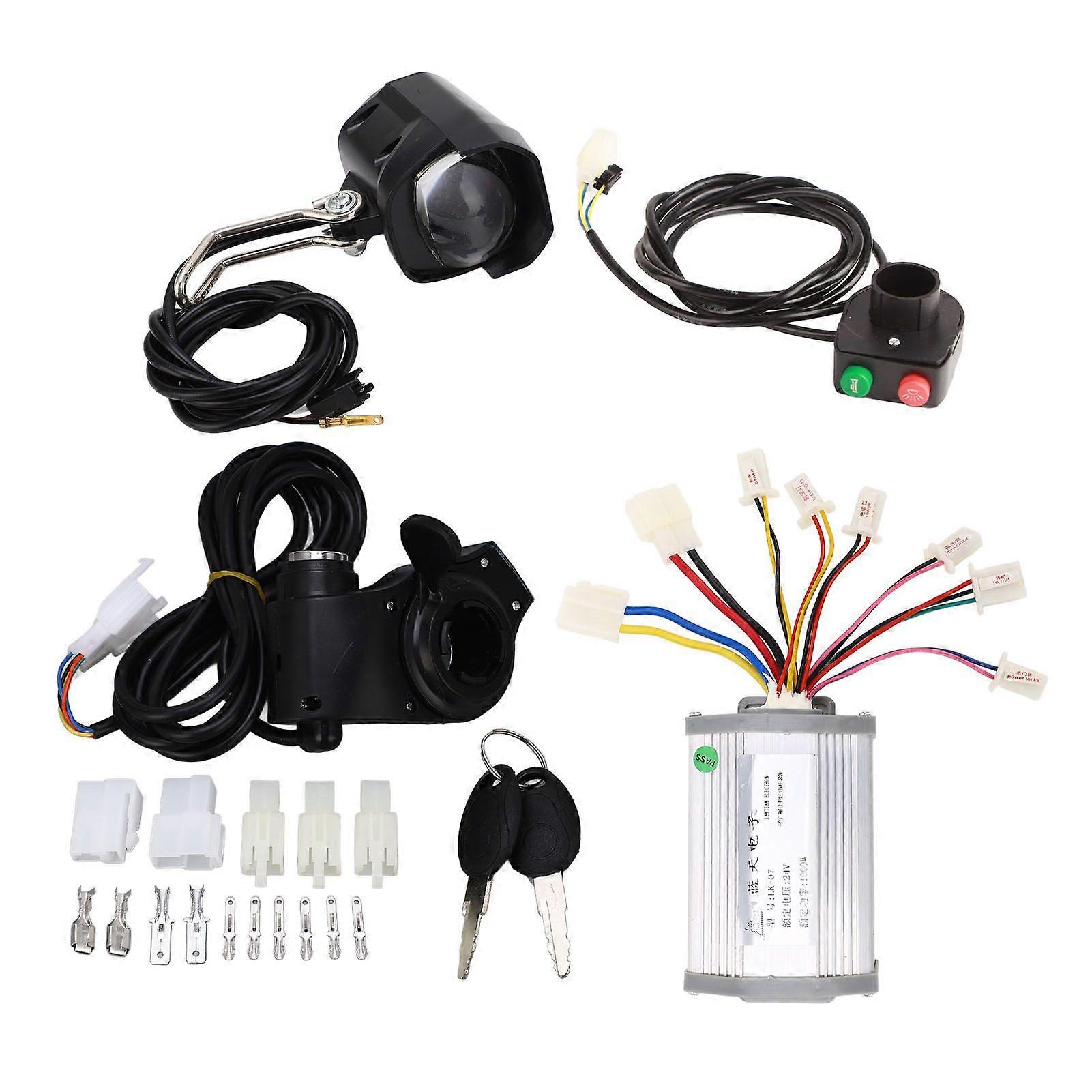 Electric Bicycle Conversion Kit 24V 1000W Brushed Controller Thumb Throttle Switch and Headlamp Kit for Replacement YMQX)