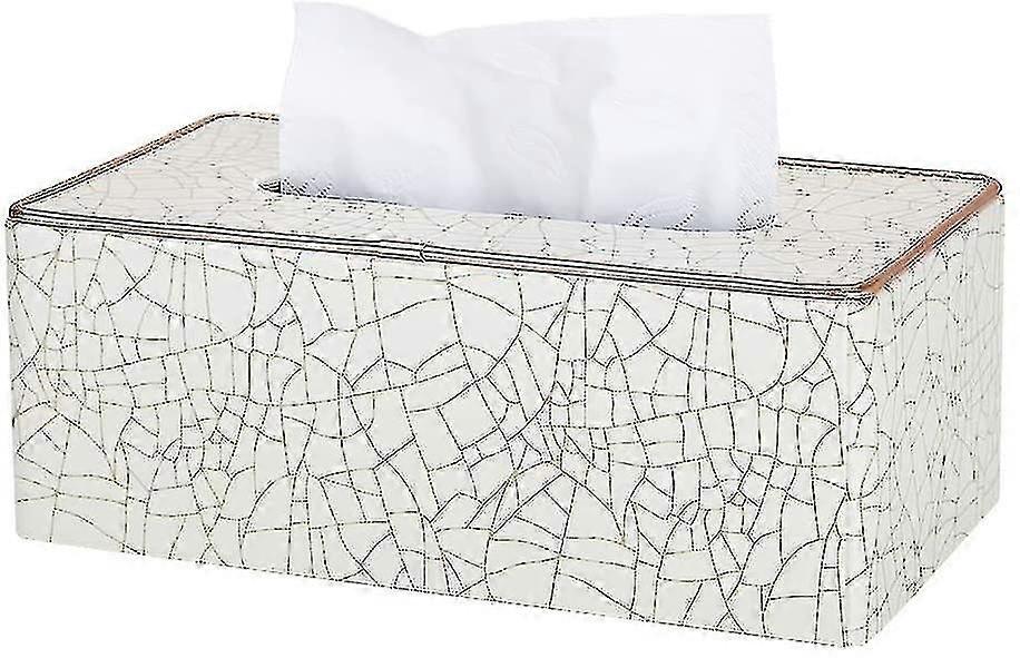 Rectangular Leather Tissue Box (beige - Ice Cracks Pattern)