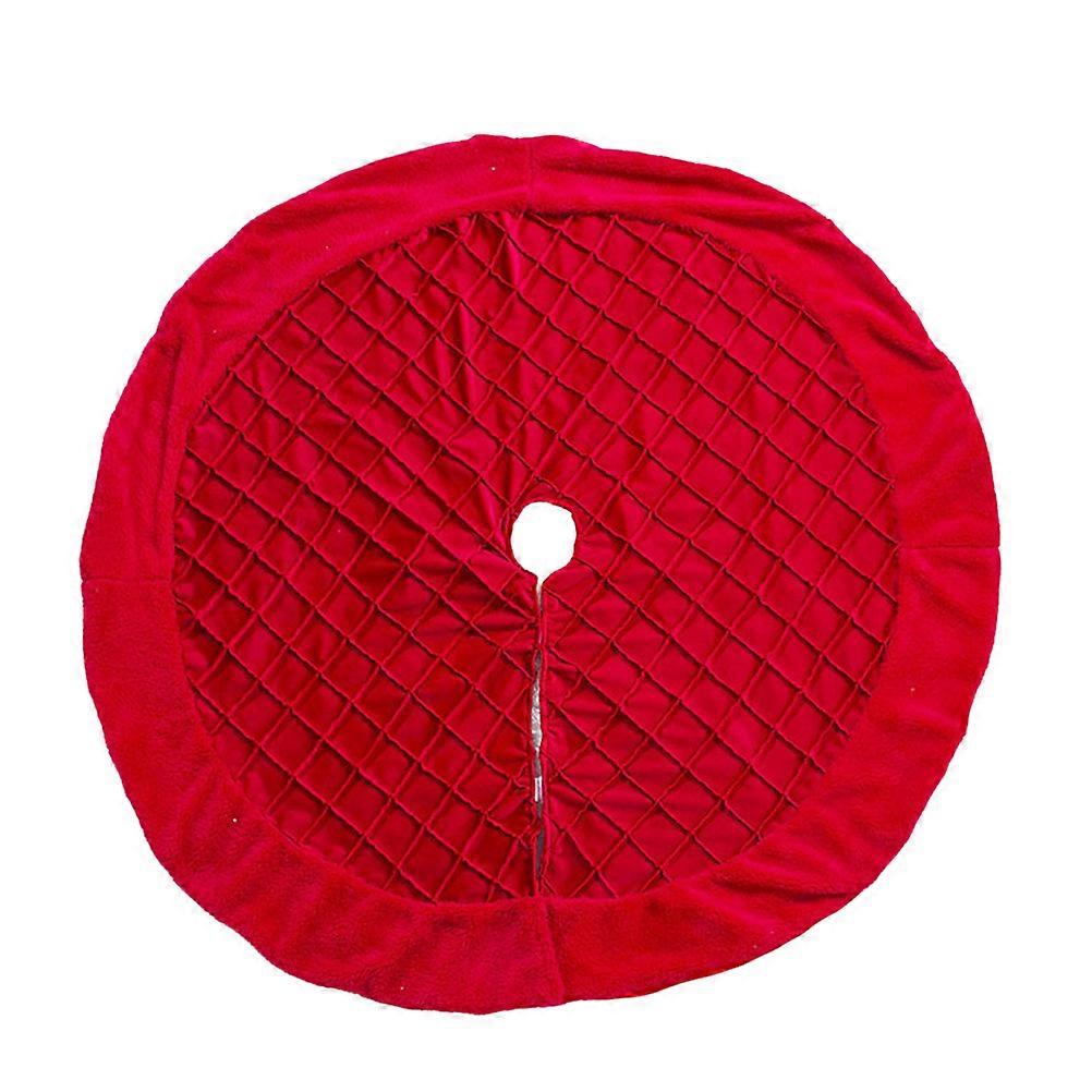 Foldable Tree Skirt Double Layer Grid Christmas Tree Apron Round Shape Christmas Tree Decorative Skirt Red 100x100x0.1cm Counters 1Pack