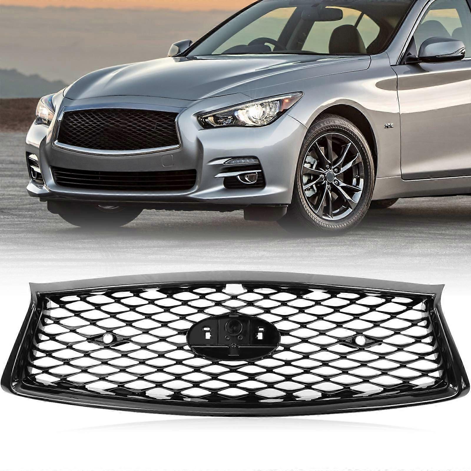 Front Grill for 2018-2023 INFINITI Q50 w/Camera Hole&Sensor Hole Gloss Black NO.7202