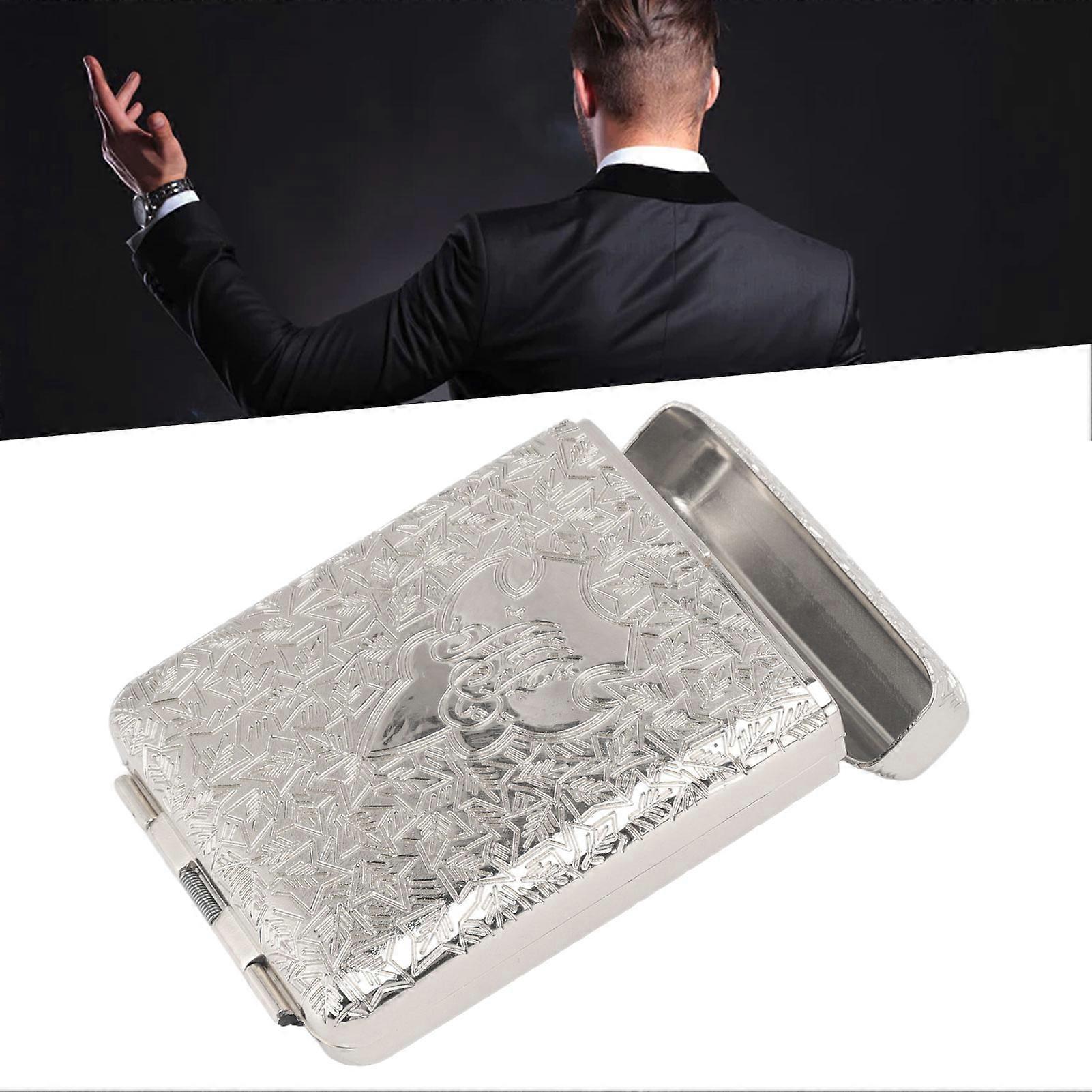Retro Cigarette Case for 16pcs Coarse Cigarettes 3 Opening Stereo Embossed Pattern Portable Cigarette Box Silver 