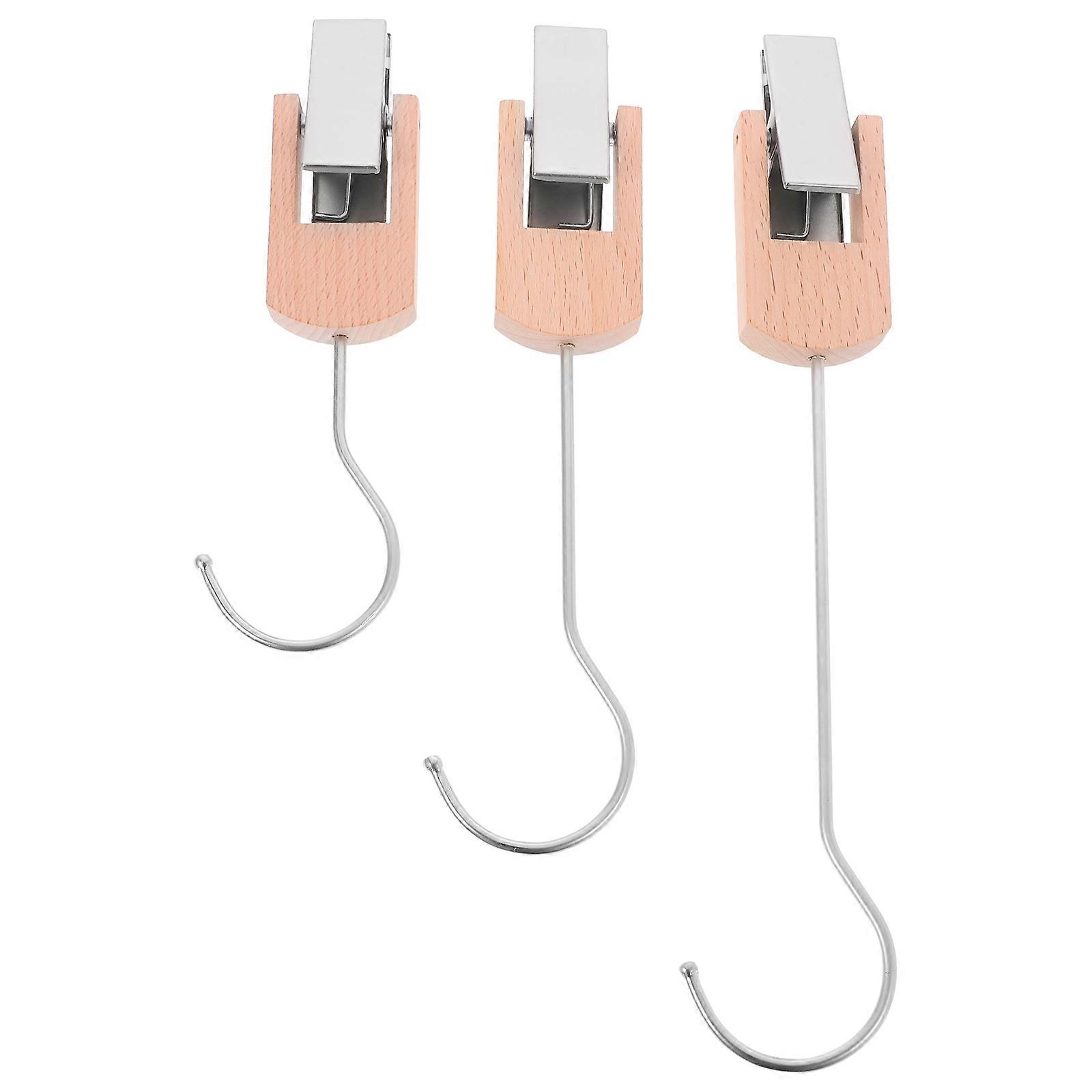 Portable Hanging Hooks with Clips for Laundry and Wardrobe Silver 3 Pieces
