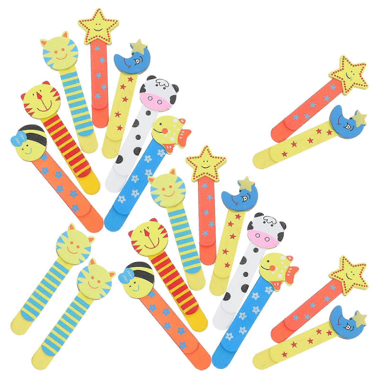 20pcs Wood Book Marker with Ruler Scale Wooden Bookmarks with Cartoon Patterns (Random Style)