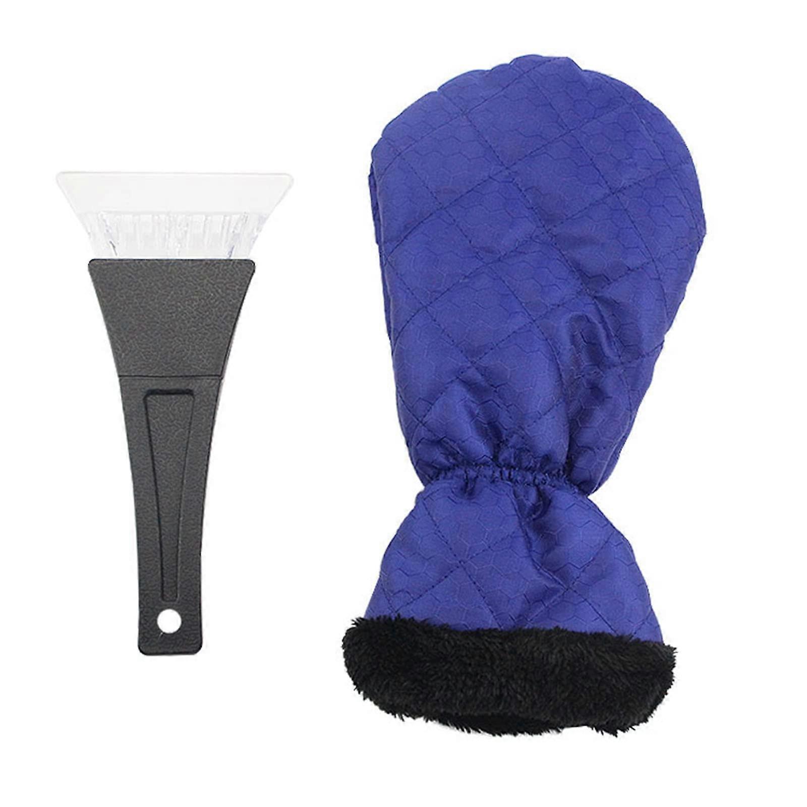 Longlasting Scratch Ice Scraper Mitt Shovel Warm Fleece Glove for Home Car Truck Windshield Snow Removal Tool Blue