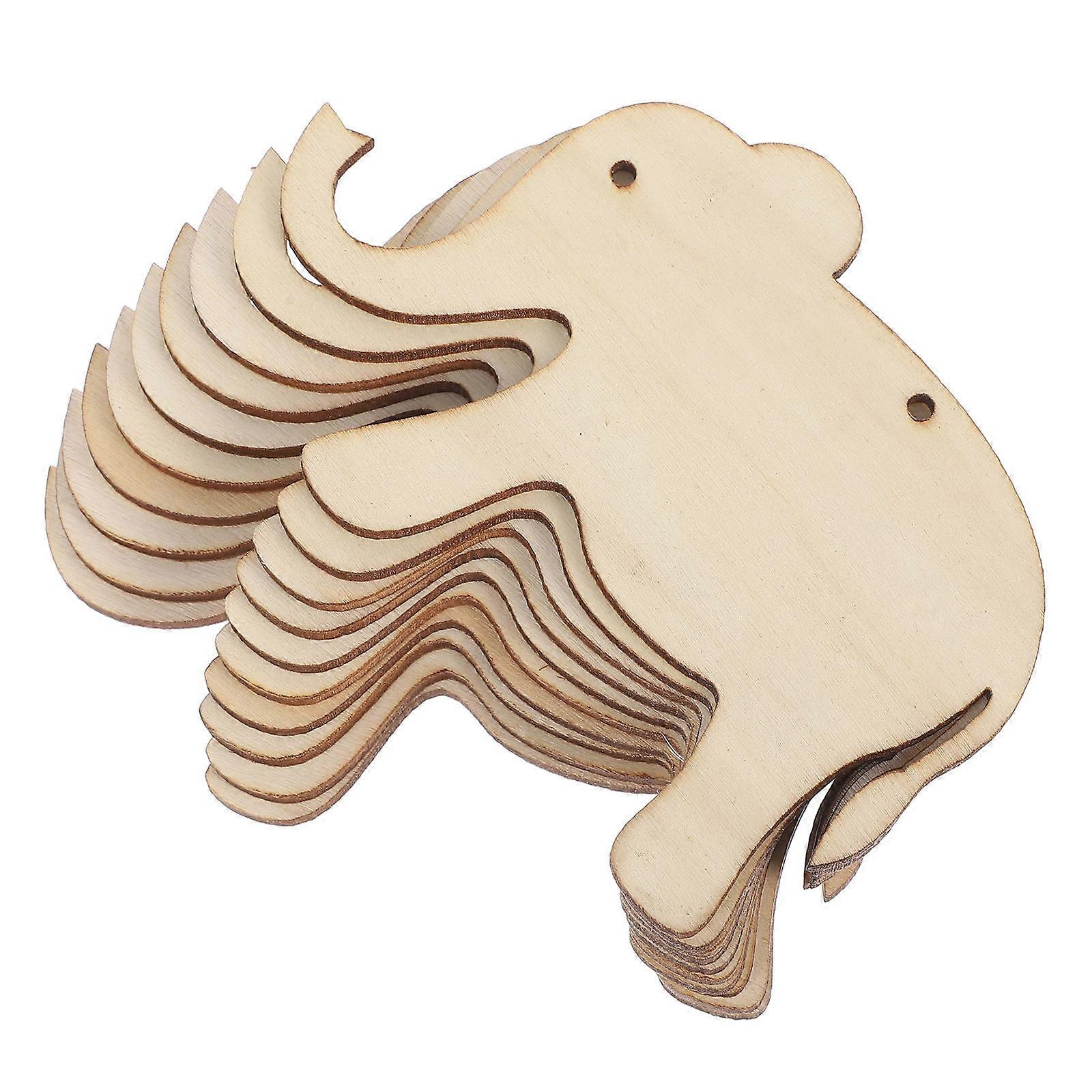 Durable 30pcs Unfinished Wood Elephant Slices for Crafts with Jute String and Predrilled Holes in Beige