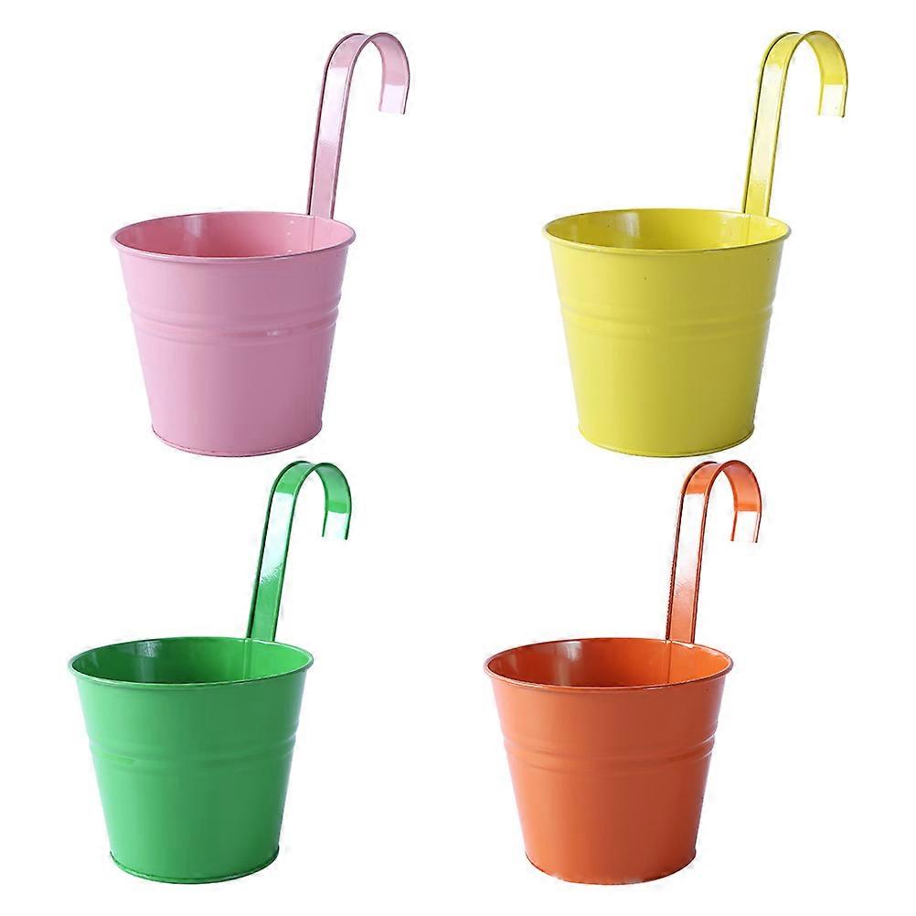 4pcs Detachable Iron Hanging Flower Pots   Rustic Style Planters with Drainage for Balcony Decoration