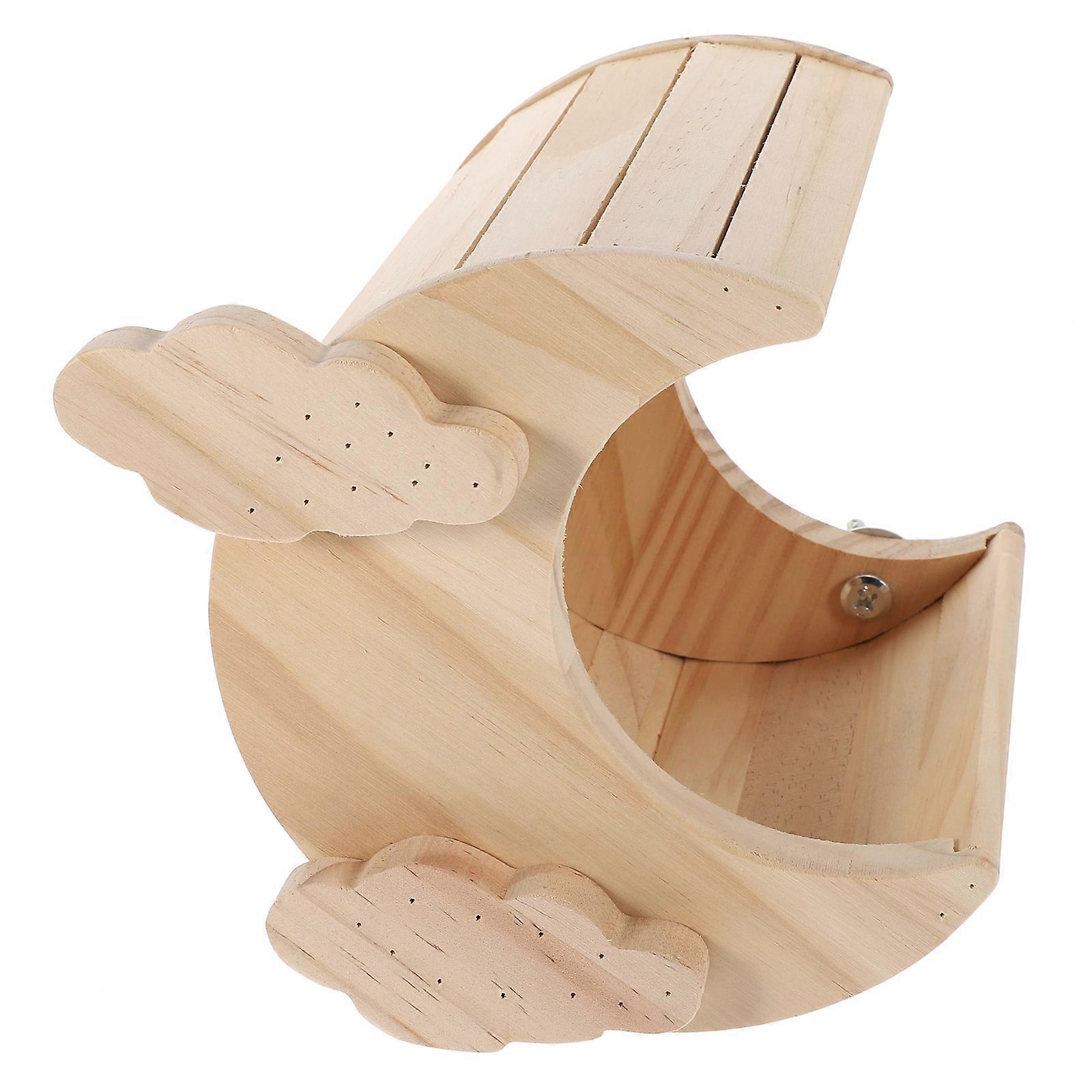 Wooden Hamster House Durable Beige Hideout for Hamsters and Small Pets Multipurpose Moon Shape Design