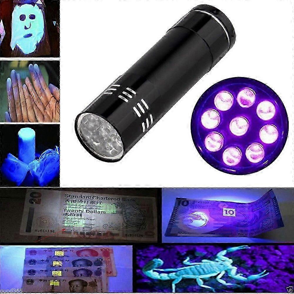 Mini 9LED UV Flashlight Ultraviolet led flashlight Ultra Violet Invisible Ink Marker Detection Torch Light 3AAA UV lamp