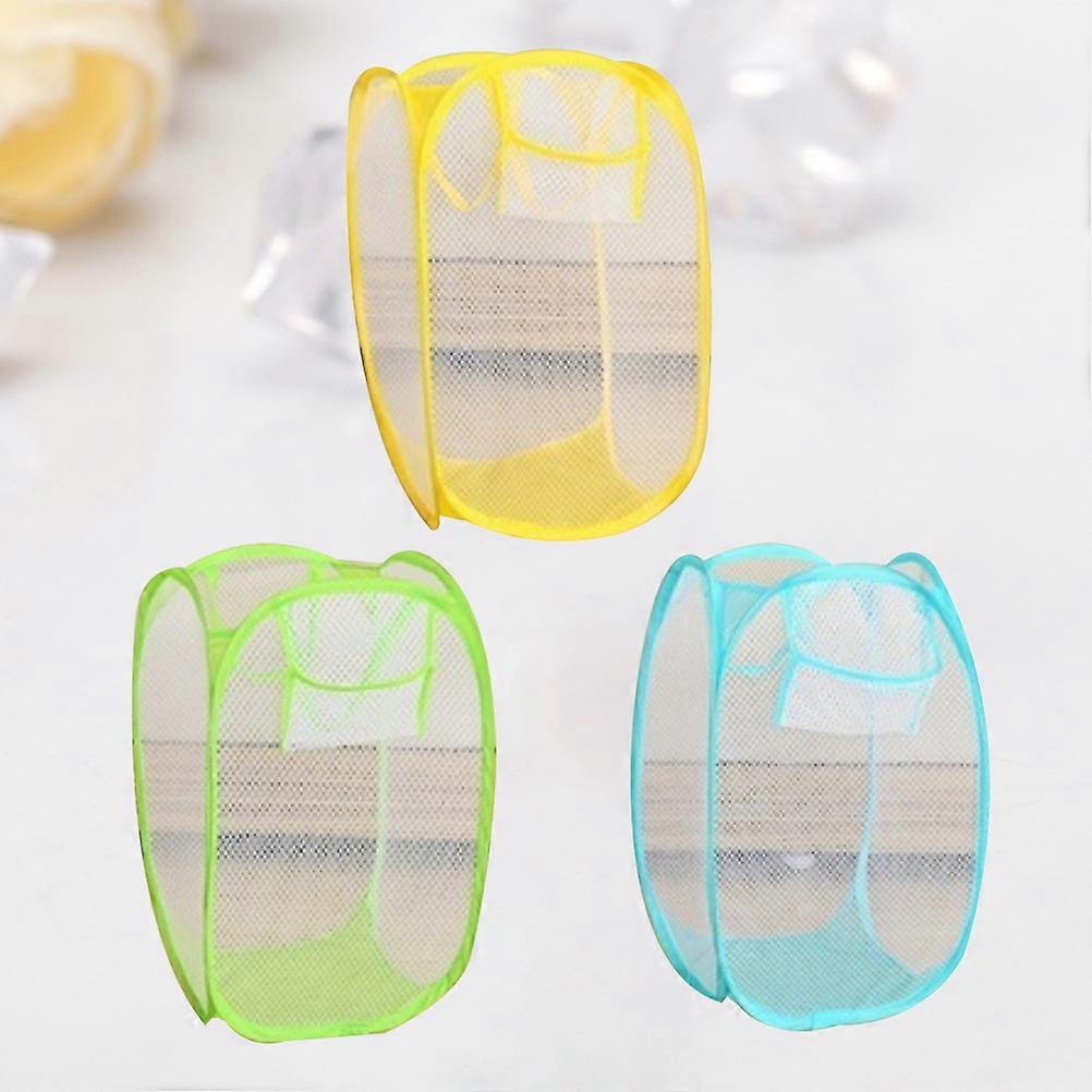 Mesh Basket Round Flat when Folded for Clothes in Dormitory 27x27x50cm Foldable 3Set