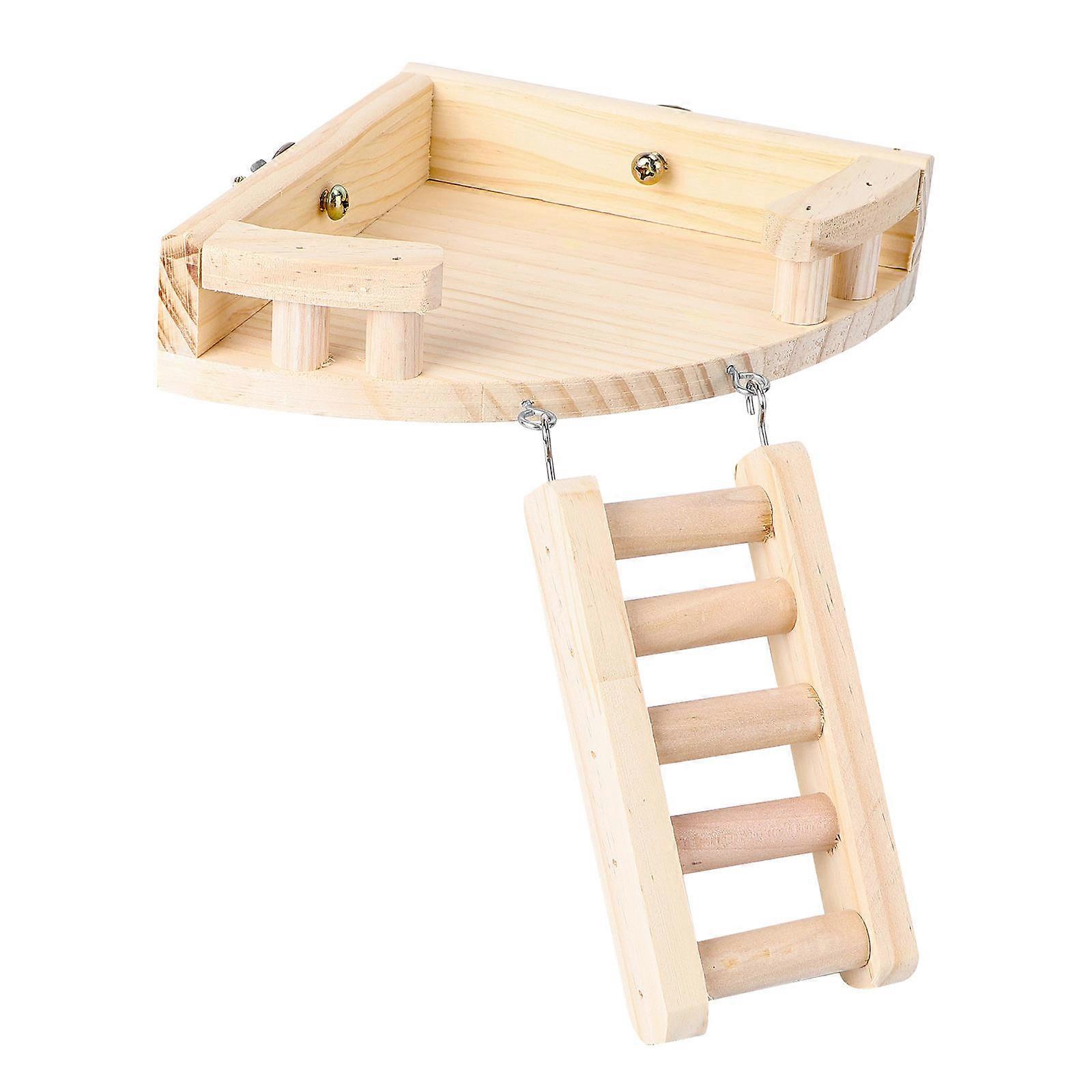 Beige Hamster Climbing Ladder – Mini Wooden Ladder with Standing Shelf for Pet Exercise, Play, and Cage Accessory – Promotes Balance and Coordination