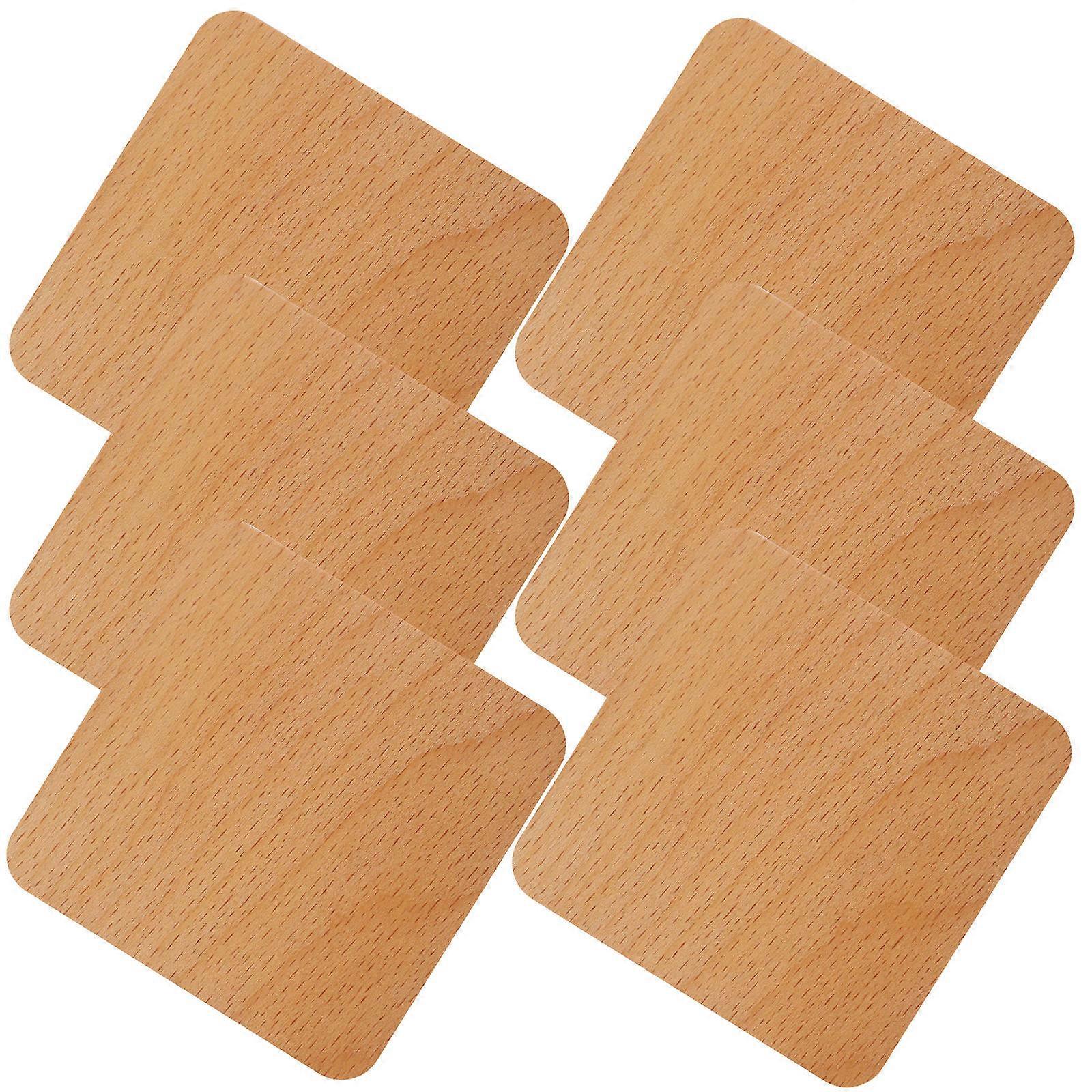 Wooden Cup Mats Insulation Coasters Simple Design Home Use Beech Wood 6Pcs
