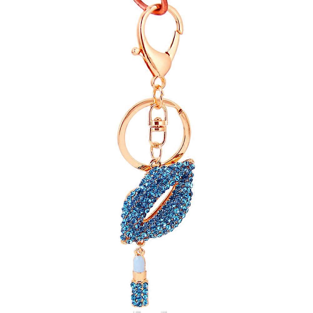 Creative Car Key Hanging Chain Blue Lips Key Chain Decoration Rhinestone Finding Keys 1Pcs