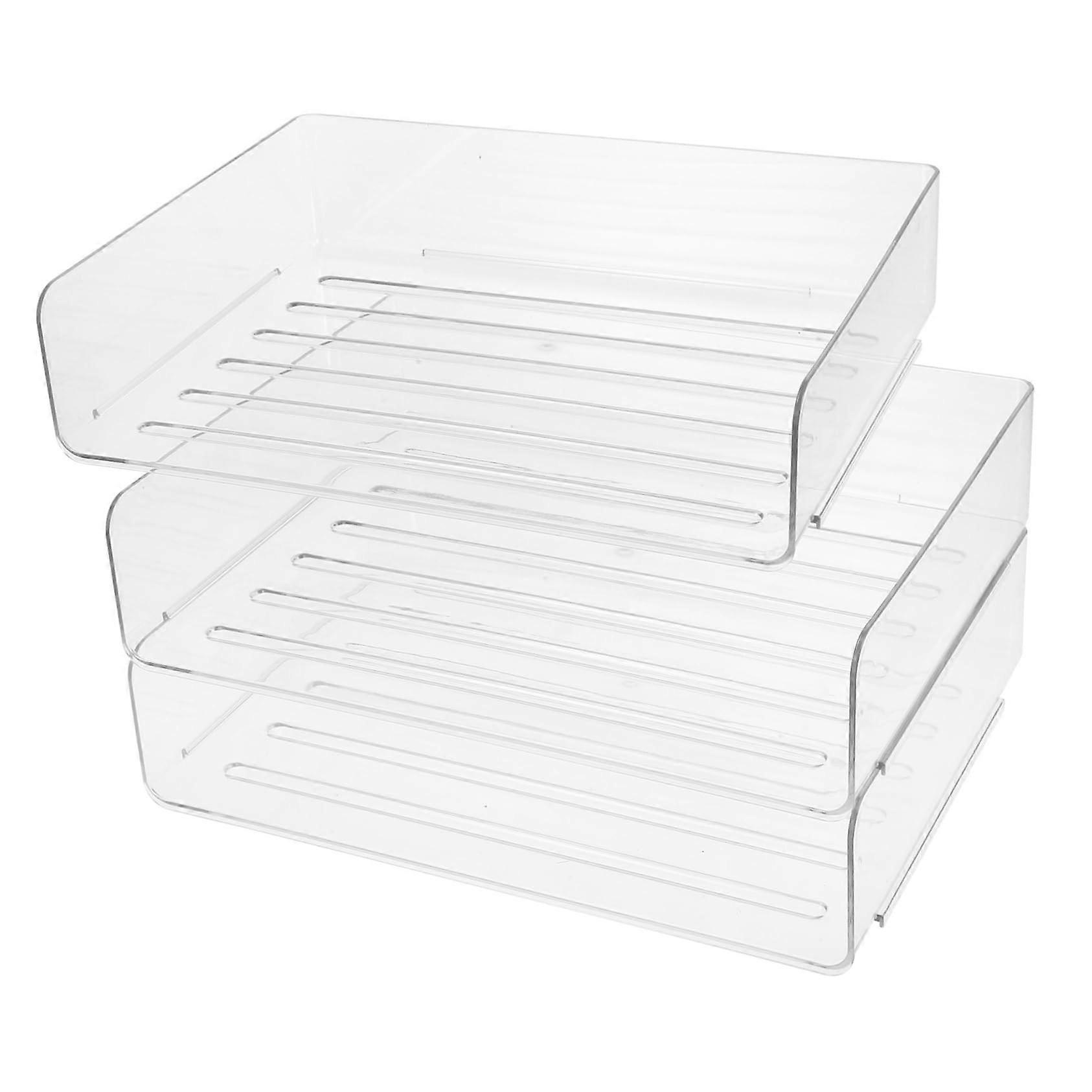 3 Storage Box for File Shelves Paperwork Rack Tray Work Size Office Desk Organizer, Paper Tray Document Large THREE Transparent The Pet