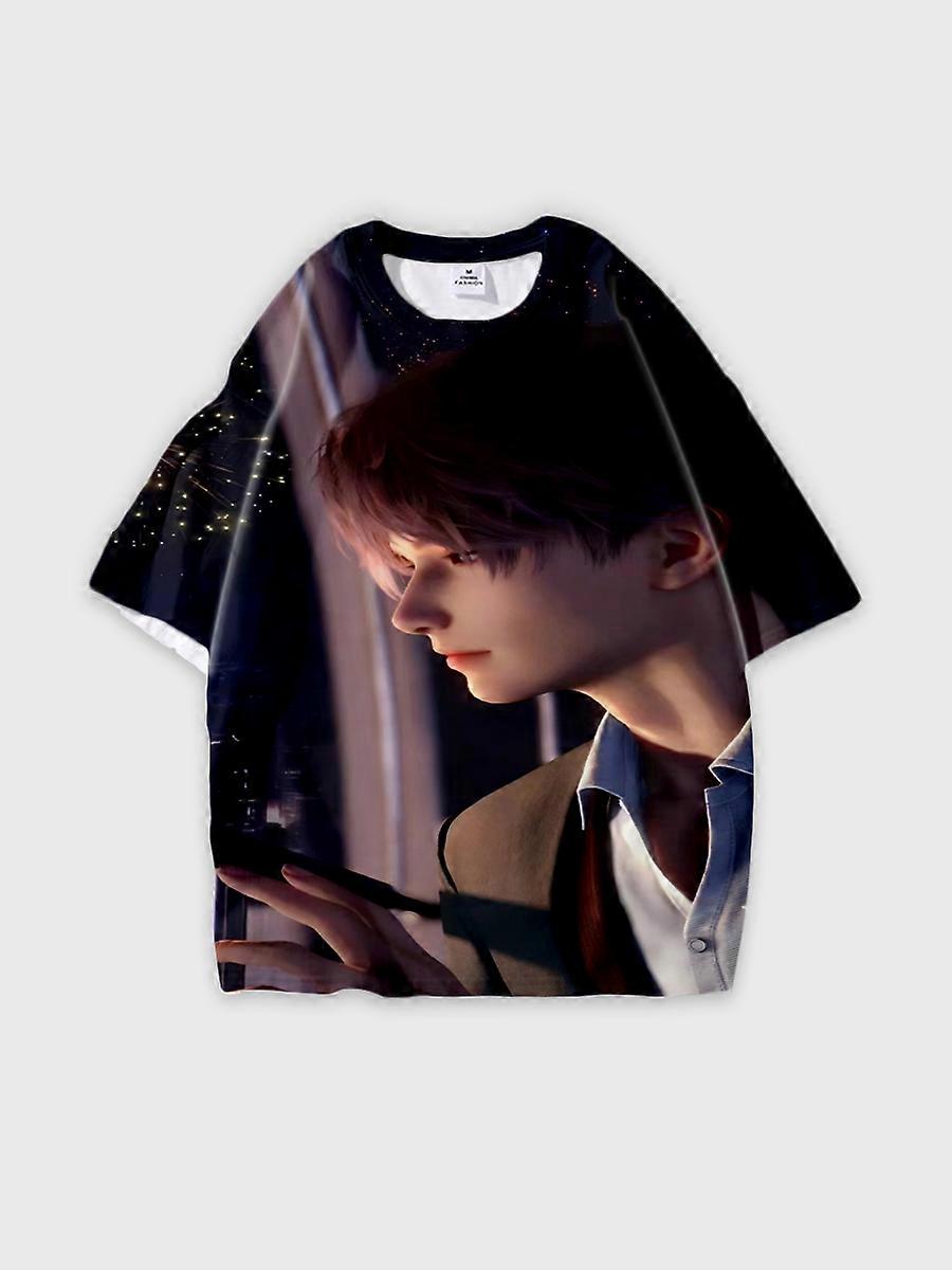 T-shirt round neck Role Pattern loose short sleeve B829